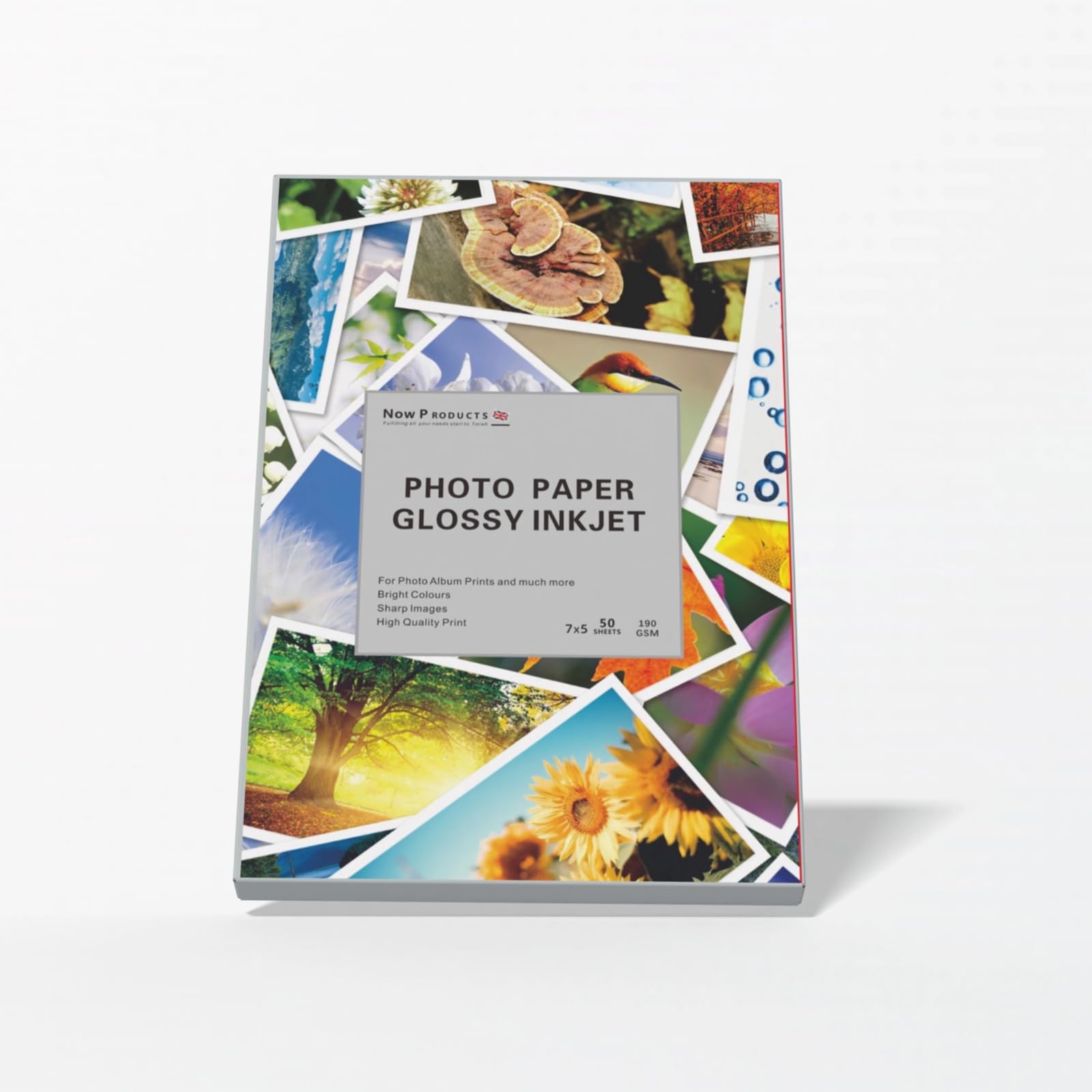 Now Products 7x5 Glossy Photo Paper, 190 GSM, High Gloss Finish, Instant Dry & Smudge Resistant, Vivid Colour, Compatible with Inkjet Printers, Ideal for Photos & Projects(50 Sheets)
