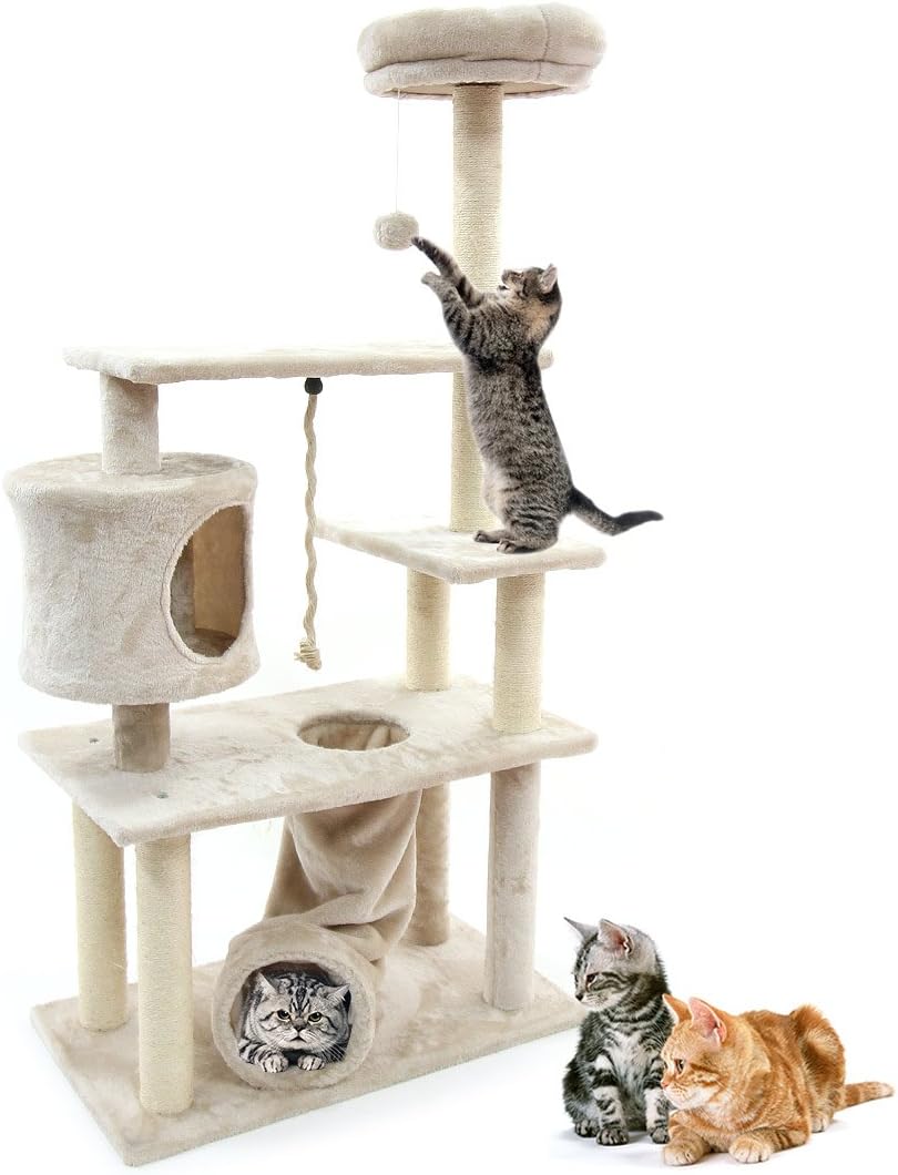 CUPETS Cat Tree Furniture Condo Multi-Level Play House Pet Products-with Play Toys & Scratching Posts