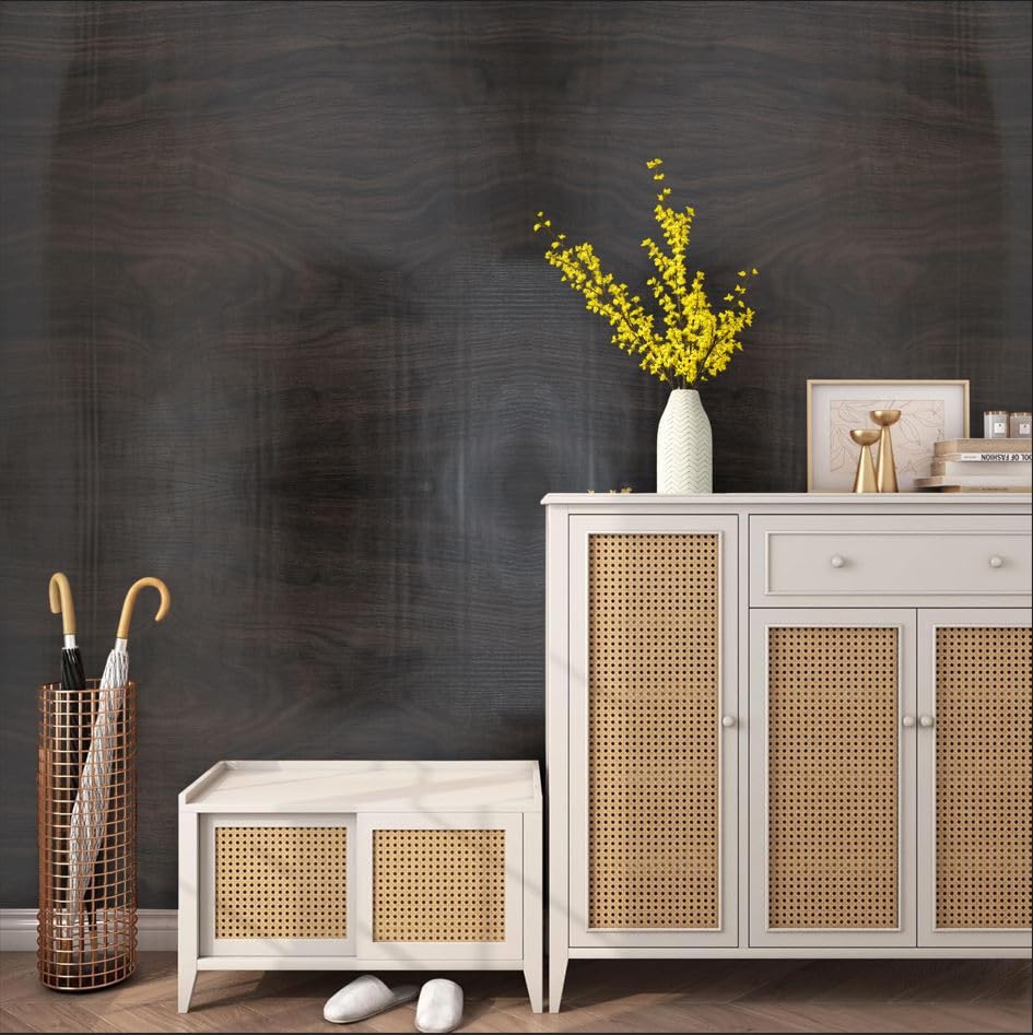 Image of Veki Luxury Floral & Botanical Geometric Wallpaper Mural - Waterproof, Moisture-Proof, Self-Adhesive PVC Wall Sticker for Home & Hotel Decoration (45cm x 300cm) (Dark Wooden 3)