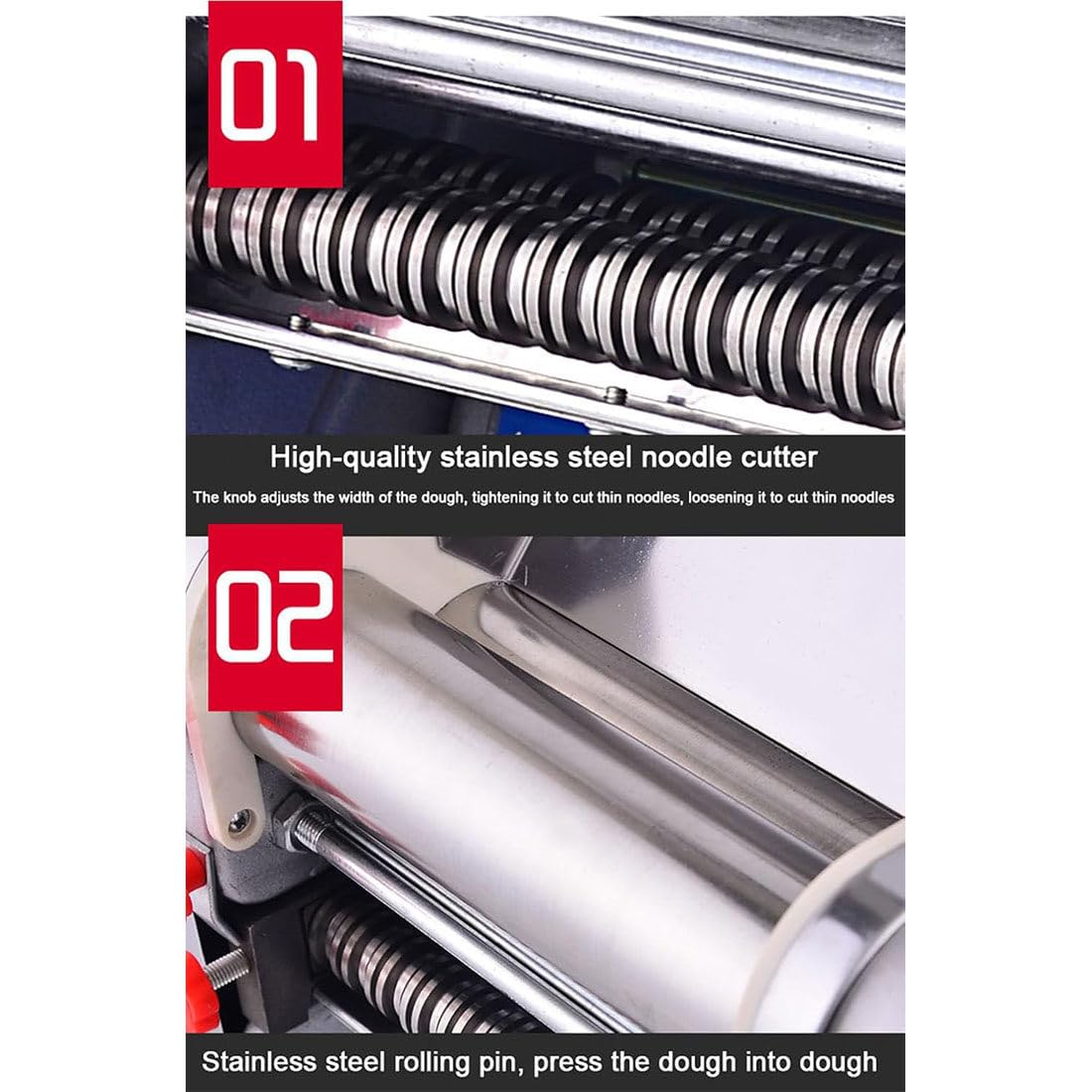Máquina para hacer pasta de acero inoxidable, rodillo eléctrico de 550 W, cortador de masa resistente, laminador de masa para empanadillas, para uso doméstico y en restaurantes.
