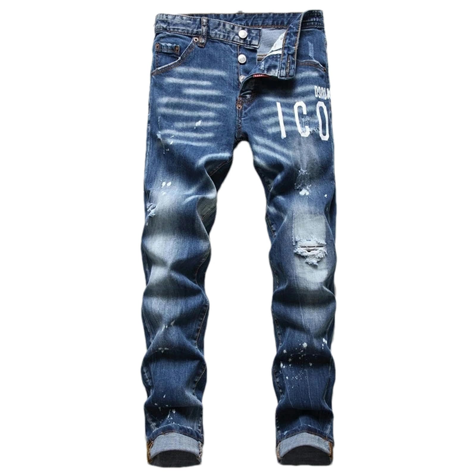 ZMIN Jeans strappati da uomo slim fit piccolo piede blu pantaloni jeans skinny elasticizzati maschili