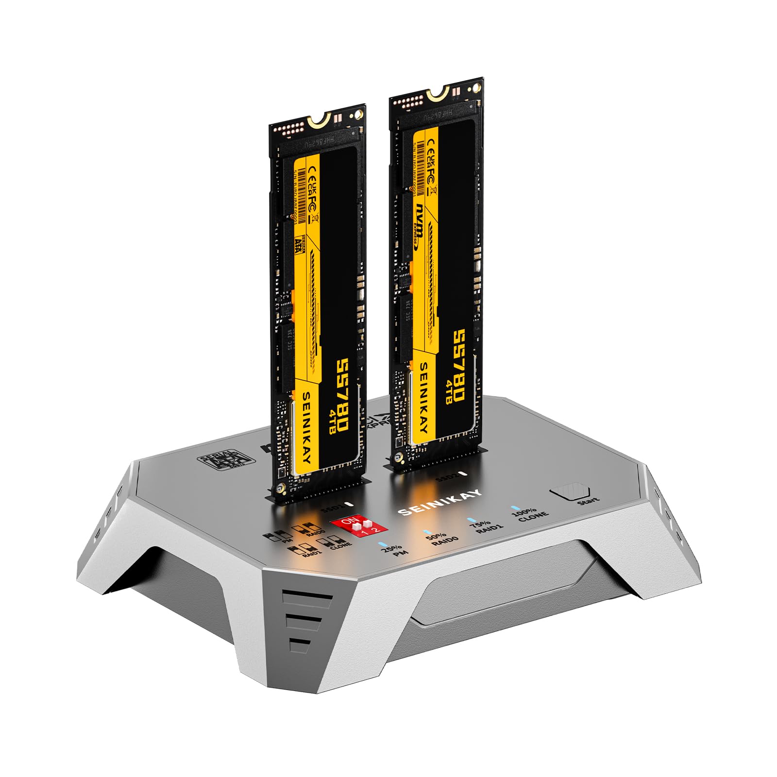 M.2 Cloner do NVMe SATA SSD, zewnętrzna obudowa RAID, podwójna obudowa NVMe, czytnik M.2 20 Gb/s, zaprojektowany dla 22110 2280 2260 2242 2230 rozmiar