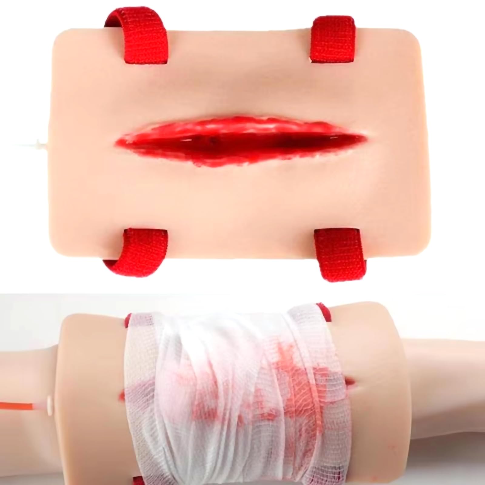 Tampone di addestramento per ferite in silicone realistico - Simulatore indossabile riutilizzabile per il controllo delle emorragie, la sutura e la pratica del primo soccorso di emergenza,Flesh