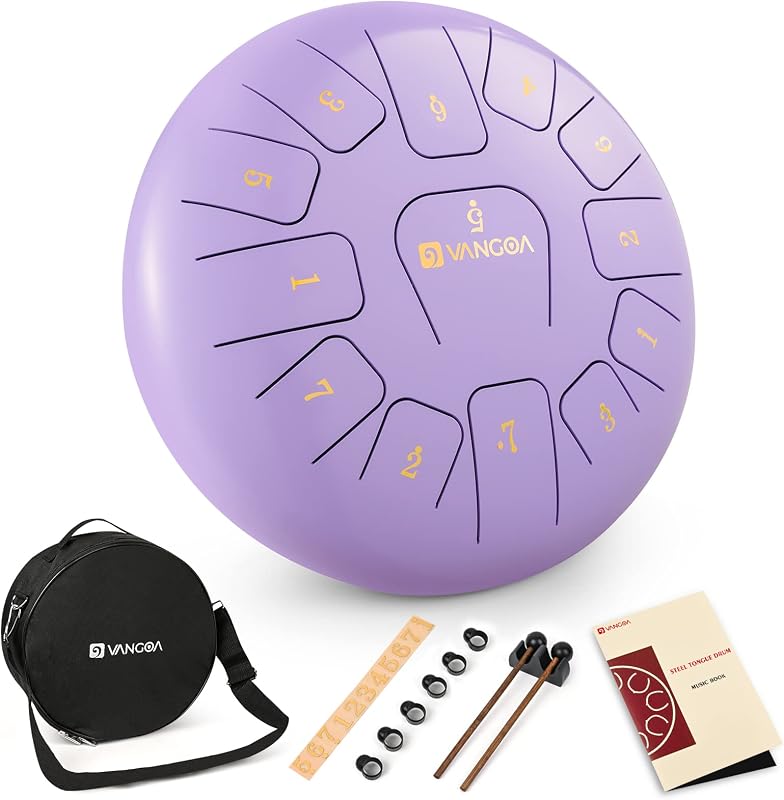 Vangoa 12 Colos Acél Tongue Drum - 13 Hangú C-Dúr Hangszer Meditációhoz és Jógához, Ütővel, Hangjegy Matricával és Ujjvédővel