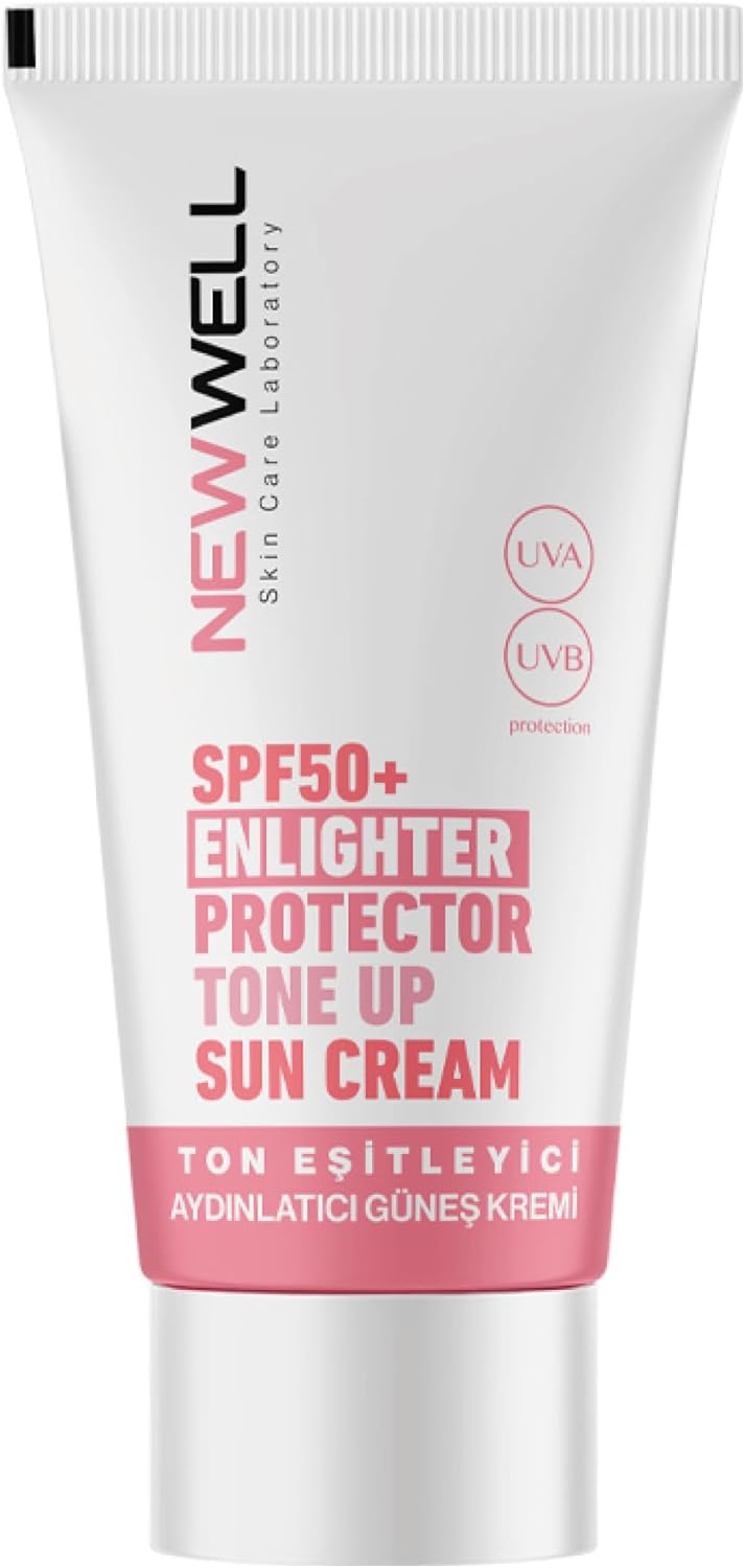 NEWWELL Verhelderende zonnecrème, SPF 50+, 50 ml, met blauw licht- en uv-bescherming, huidtint balancerend, hydraterend met aloë vera, trekt snel in