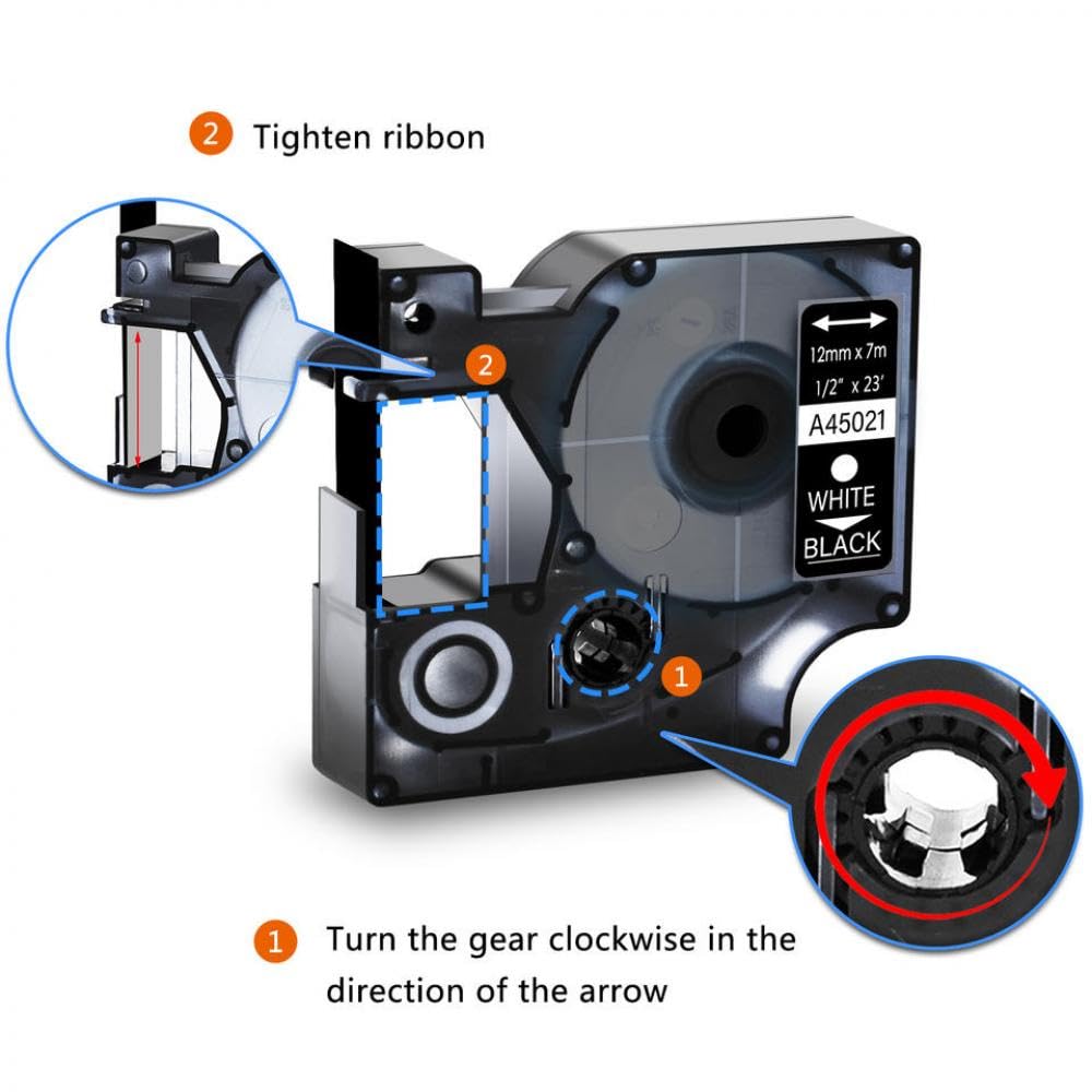 Nastro per Etichette Bianco su Nero da 10 Pezzi da 12 mm Compatibile con l'etichettatrice LabelManager 100 120P 350D 160 per D1 A45021