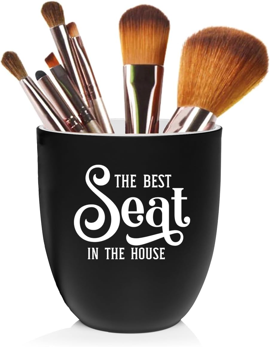 Makeup Brush Bathroom Toothbrush Holder Ceramic Cup The Best Seat Funny Bathroom (Black)