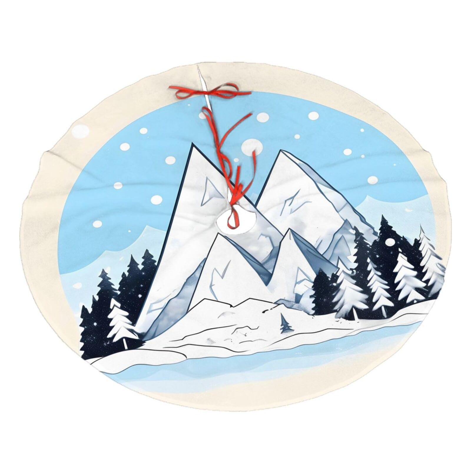 Snow-Capped Mountains Printed Christmas Tree Skirt Christmas Plush Tree Skirt 48 inches (About 112.2 cm) Christmas