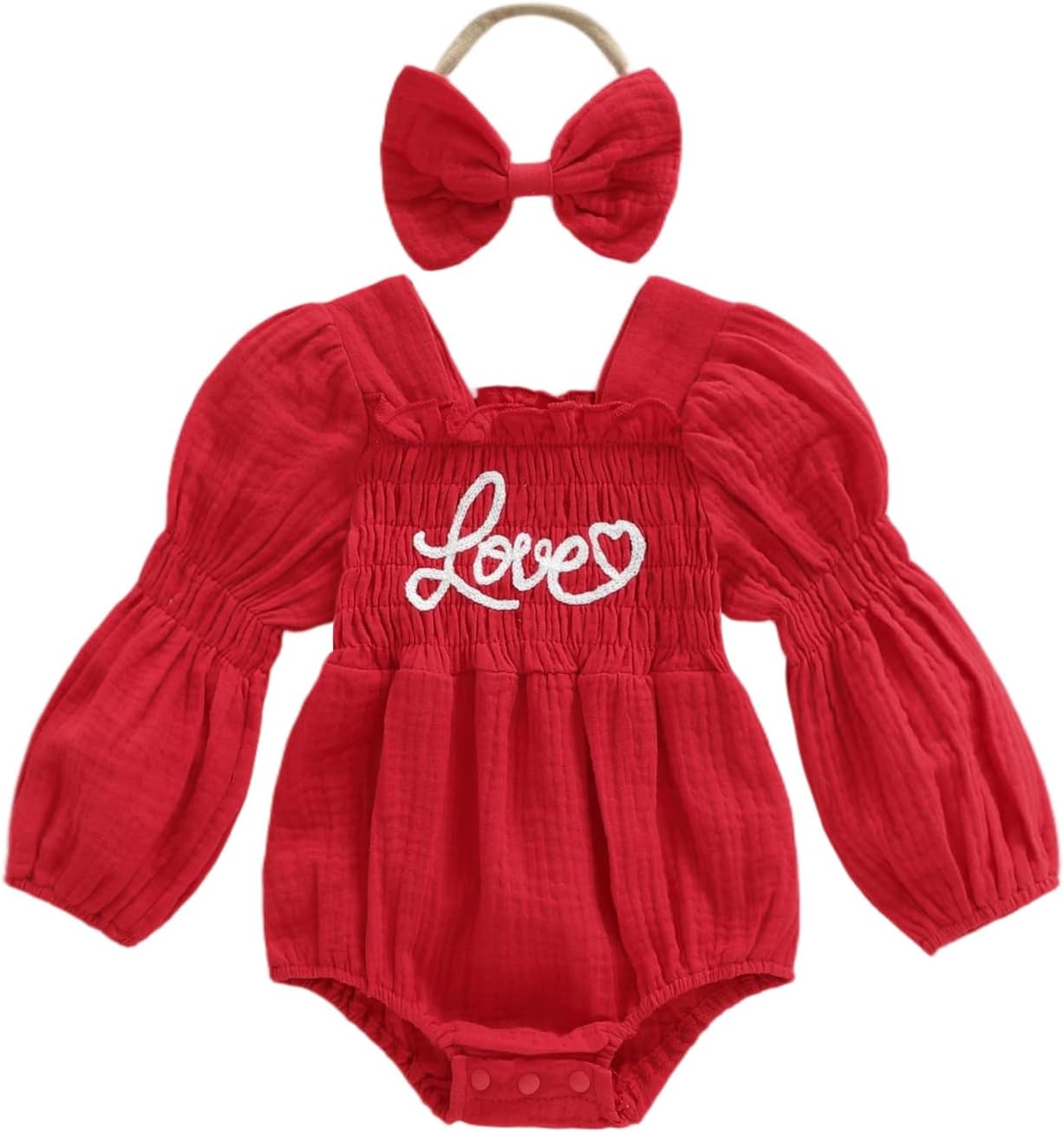 Smocked Baby Girl Clothes Newborn Girl Bubble Romper Long Sleeve Jumpsuit And Headband Outfit Cute Infant Clothing