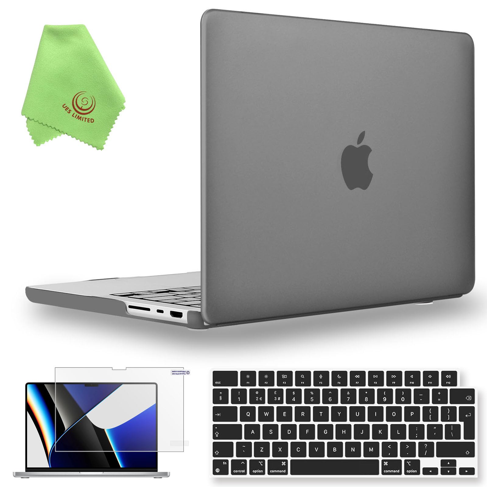 Funda MacBook Pro 14 M4 M3 M2 M1 carcasa rígida mate con protector pantalla gris 8