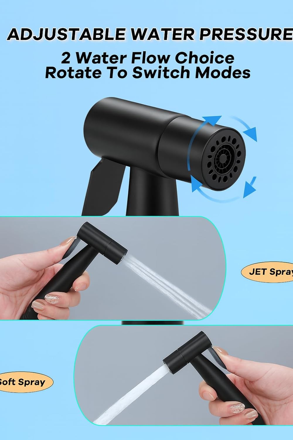 Hot & Cold Mixing Toilet Bidet Sprayer, Dual-Function Handheld Bidet Head with Adjustable Water Temperature & Flow Control, Stainless Steel Bathroom Spray for Personal Hygiene & Cleaning, Matte Black