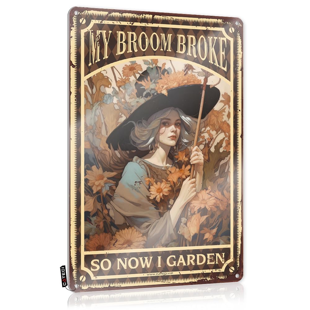MWFKKADDB Tin Signs Warning Witch My Broom Broke So Now I Garden Tin Sign Metal Decorcool Room Decorguest Bathroom Toiletriesgarage Signs For Men Metal Signs Vintage Funny Coffee Tin Sign(30X40CM)