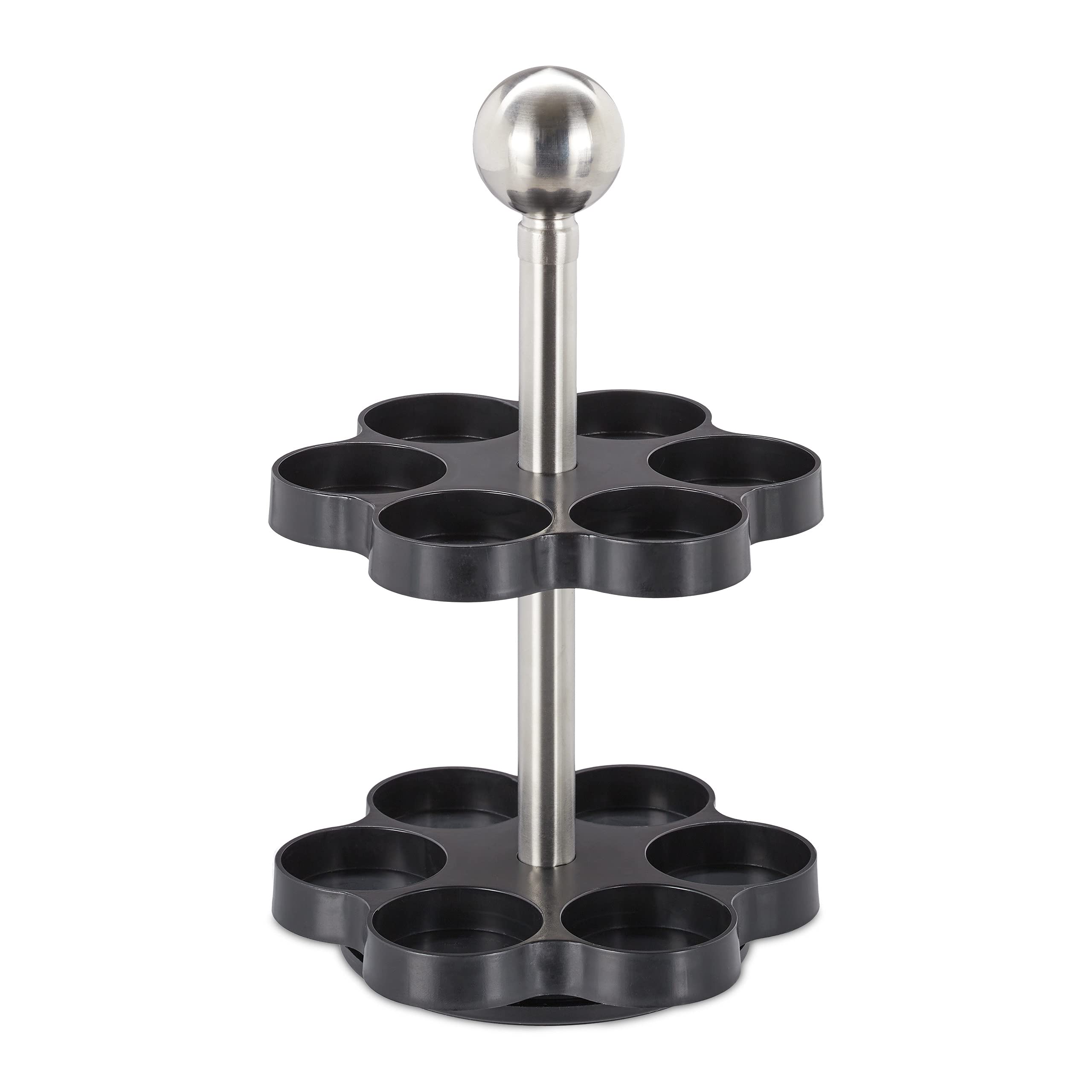 Relaxdays Tourniquet à épices, 12 Pots, étagère rotative à 360°, INOX, Verre, HxD 25,5 x 14 cm, carrousel, Argent/Noir