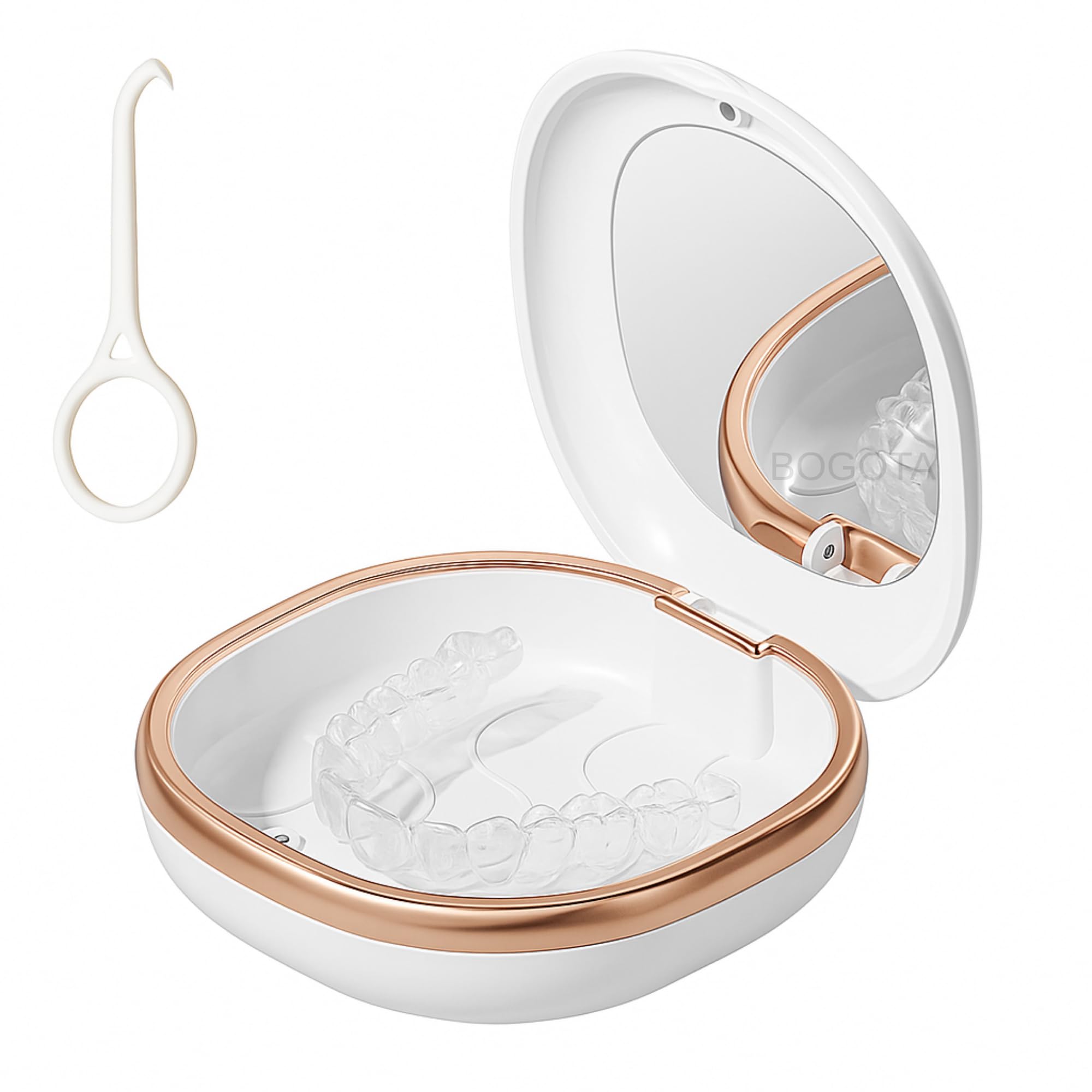 BOGOTA Portable Magnetic Switch Aligner Case (White, Without Braces) Retainer Case Slim Night Mouth Guard Case Denture Box with Mirror and Retainer Removal Tool