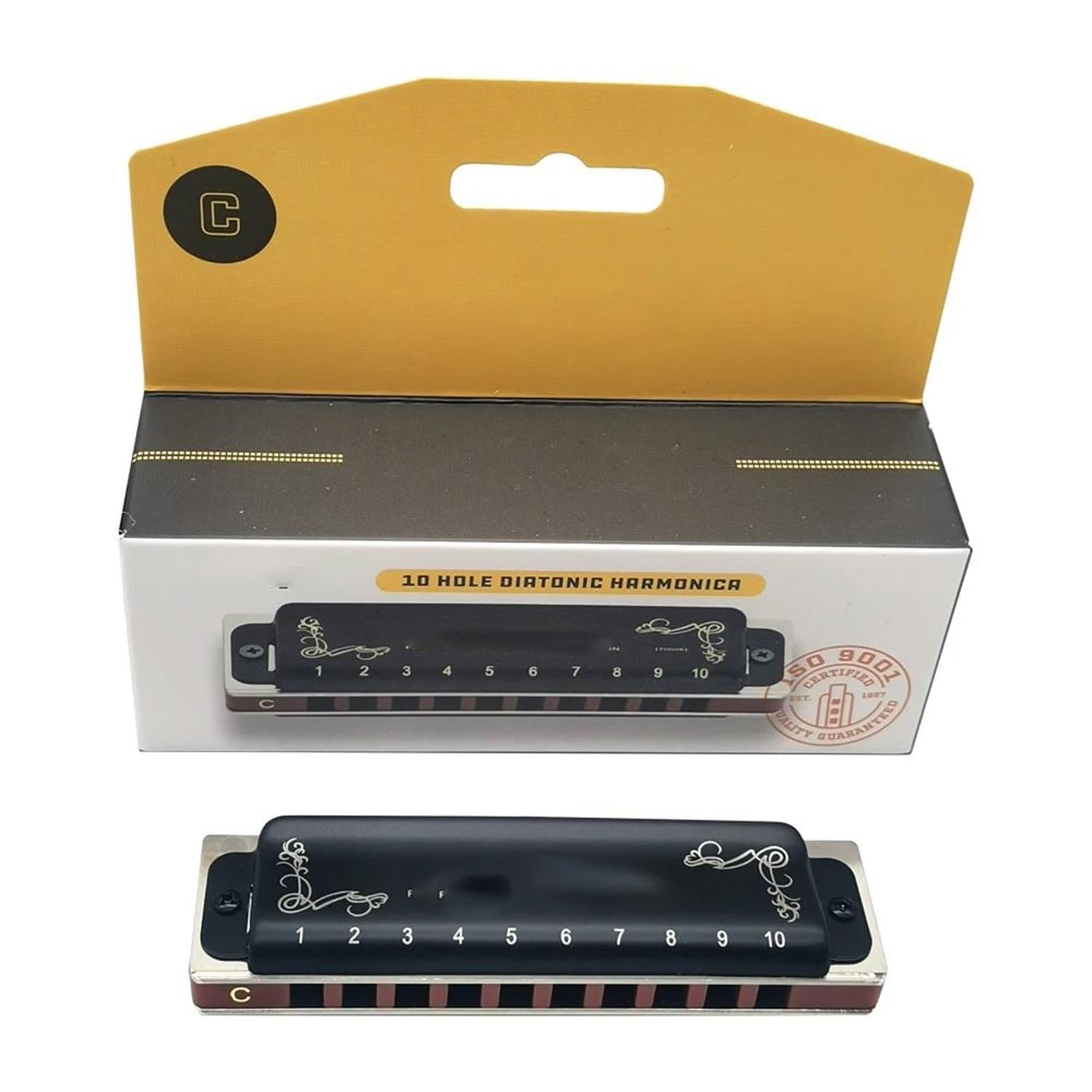 armonica a bocca professionale Armonica Blues A 10 Fori Armonica Blues Diatonica Con Custodia/Armonica Più Professionale Per Giocatori Principianti Adulti(Black)