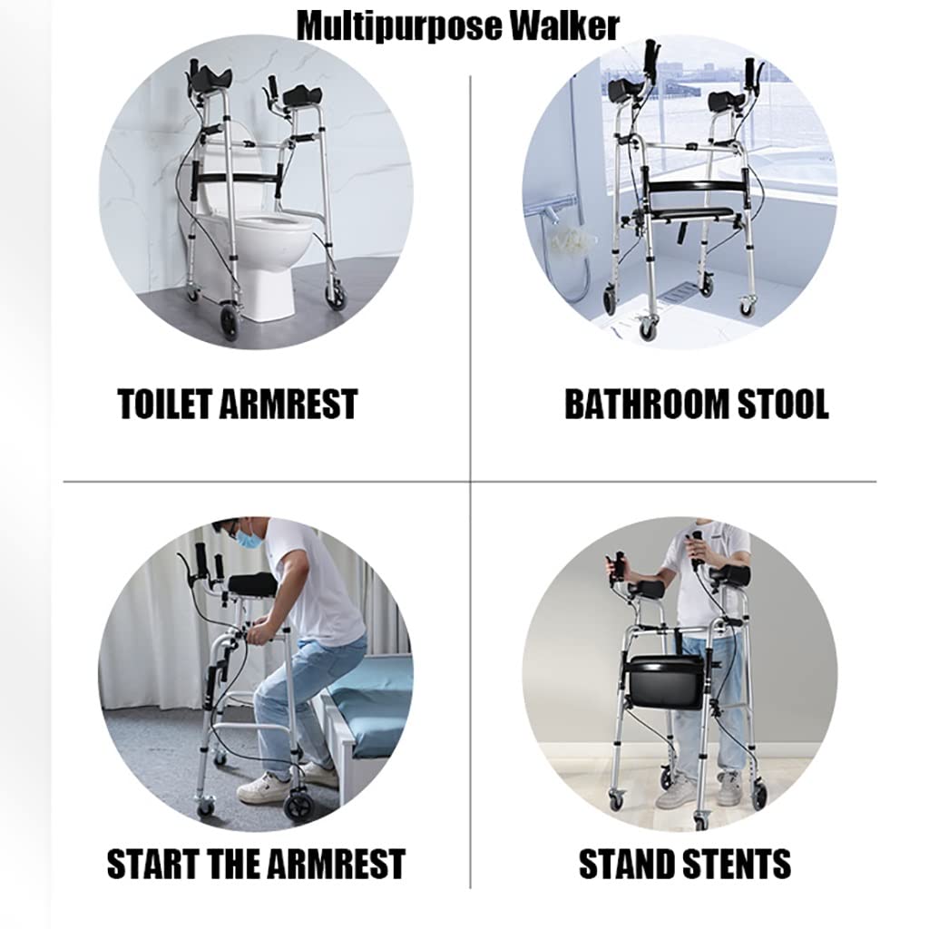 Amazon.co.jp: ハンドブレーキ付き歩行器、高齢者用4輪折りたたみ歩行