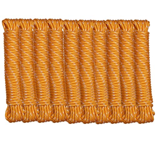 Image of Azuka Utility Rope - 6mm x 15m (50 ft) | Heavy-Duty Braided Nylon Constriction| Polypropelene Material | Durable Polypropylene (PP) | Weather-Resistant | Orange (10, 6MM)