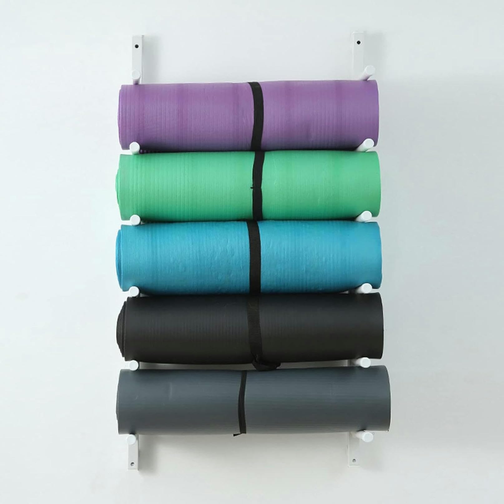 Support de rangement tapis de yoga mural en métal noir pour coin sport épuré