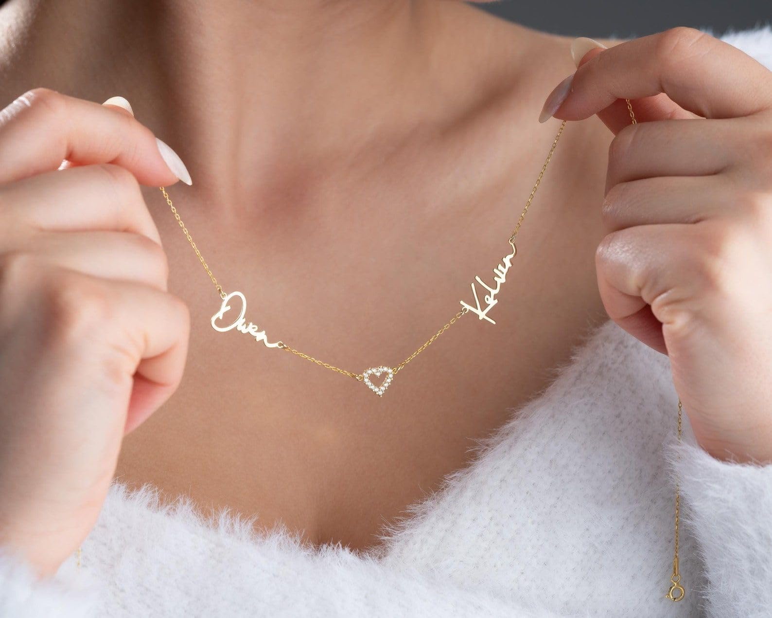 Personalizado dos collar con nombre, plata niño oro corazón delicado niños placa con nombre pequeño, Estilo diario