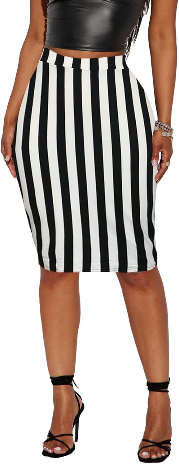 Women's Knee Length Pencil Skirt - High Waisted Leopard Cheetah Print Bodycon Summer Casual Tight Work Skirts