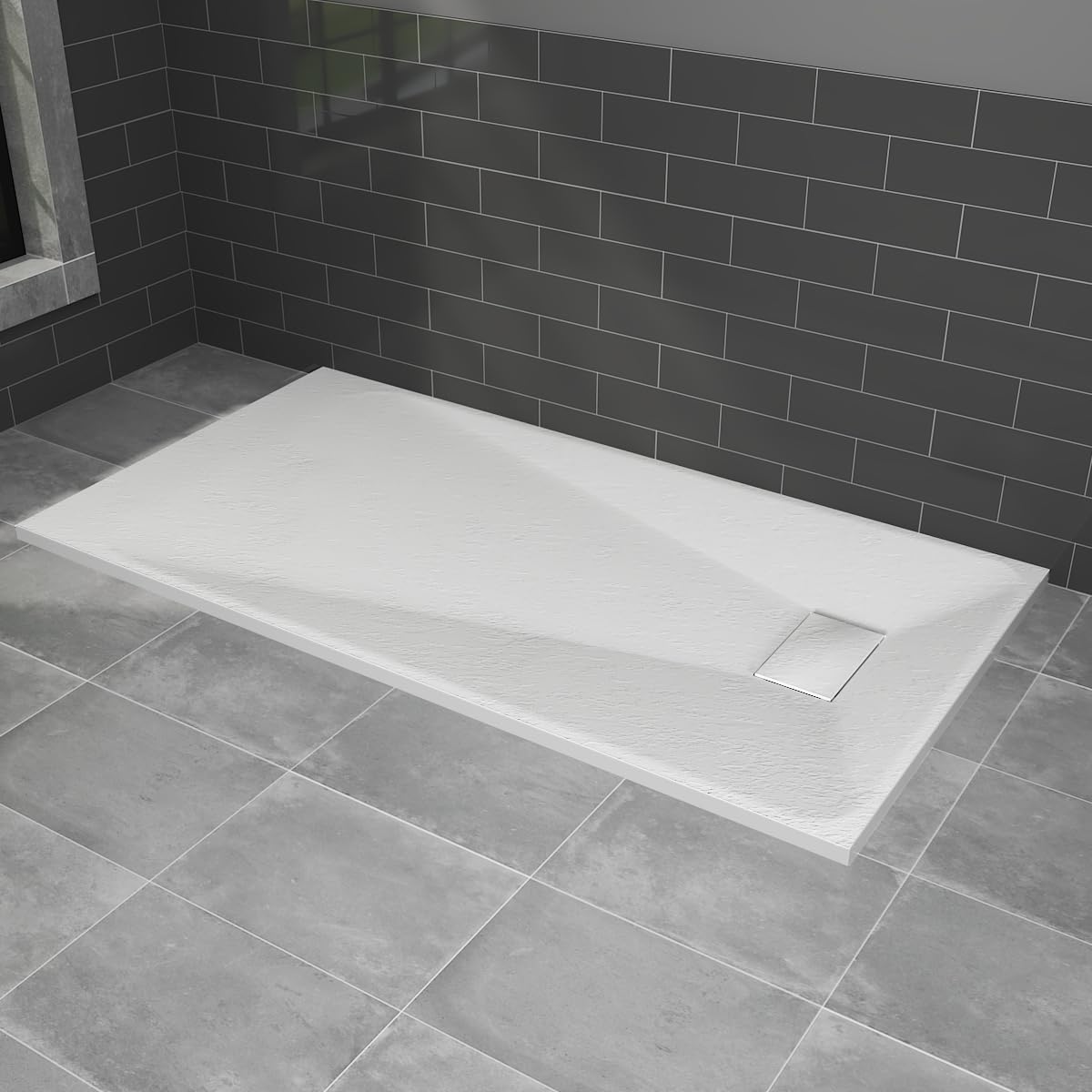NRG 1400x800mm White Shower Base Non-Slip SMC Rectangle Shower Tray with Fast Flow Waste for Bathroom Enclosures