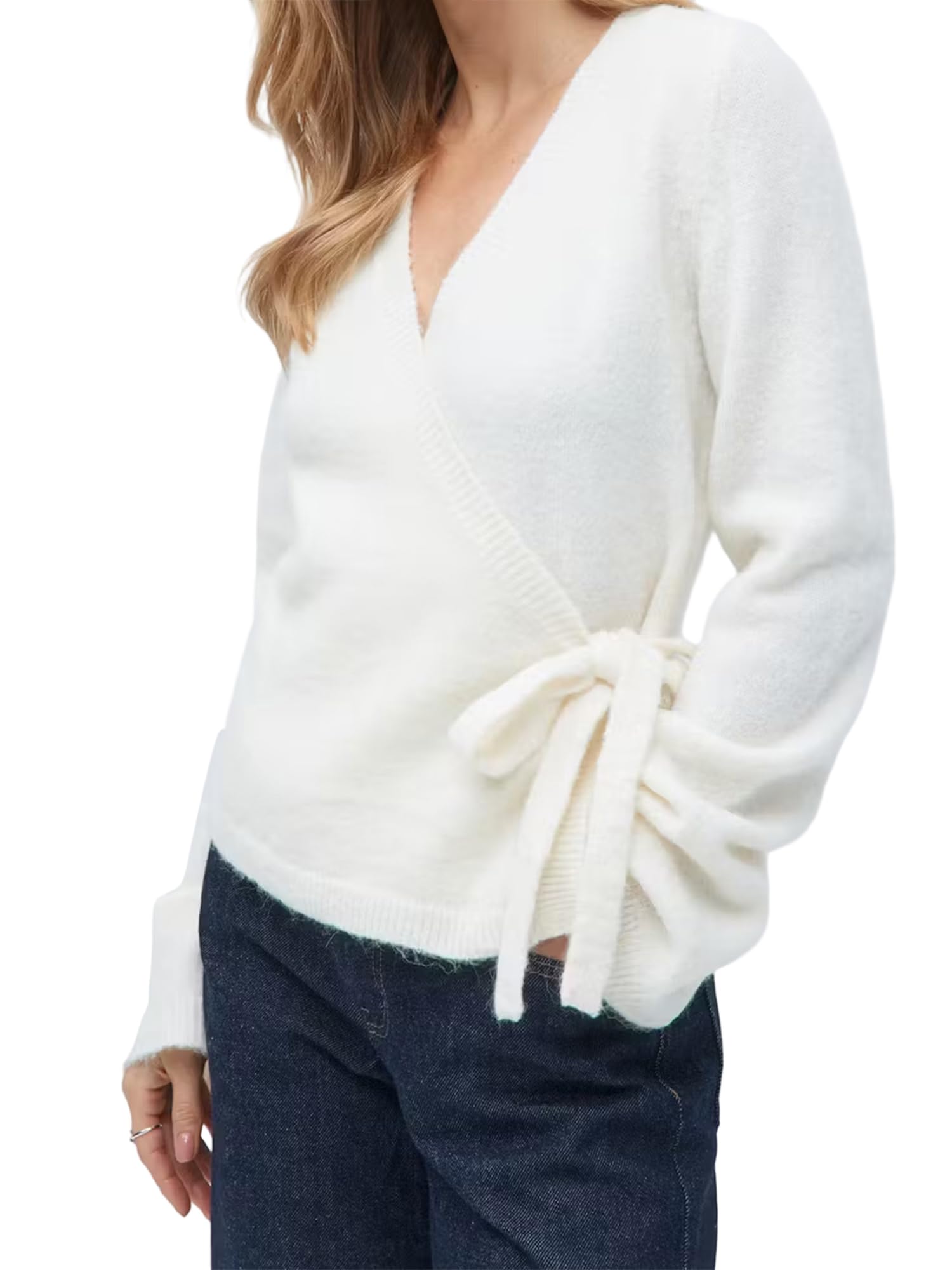 Women Tie Front Wrap Cardigan Elegant V Neck Fitted Cropped Sweaters Casual Fall Knit Quiet Luxury Clothes