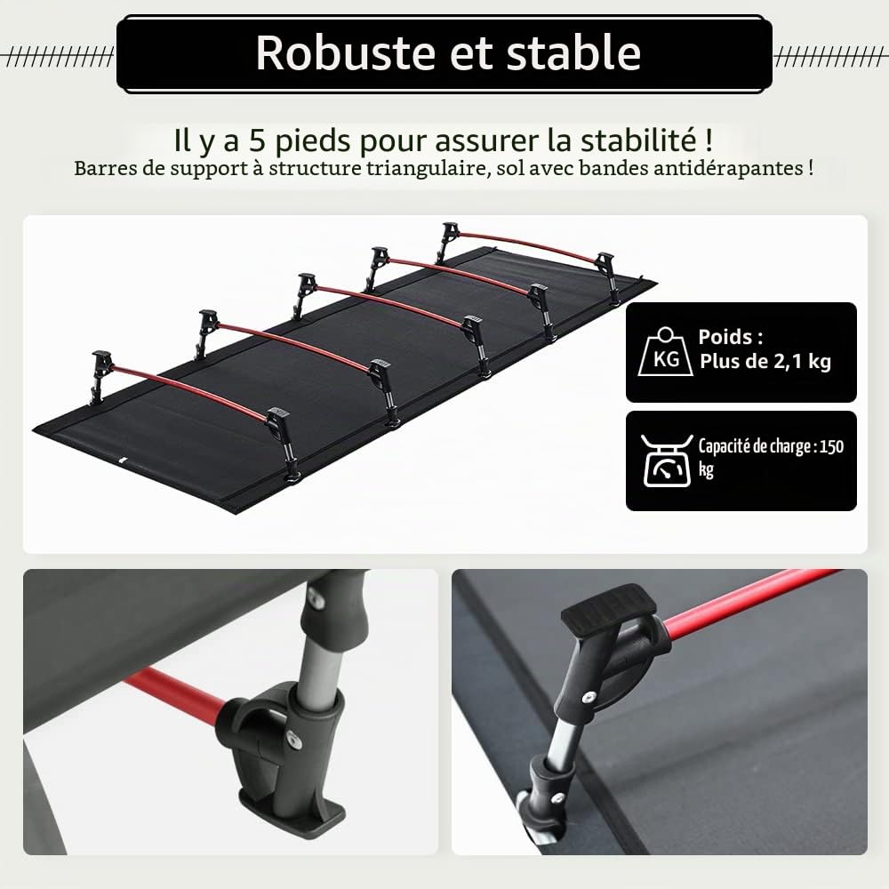 TOMOUNT Lit de Camp Pliant Ultra léger Barres en Aluminium 190 x 70 cm Chaise Longue de Camping compacte et Portable Facile à Construire Lit de Camping résistant tentes, randonnées en Plein