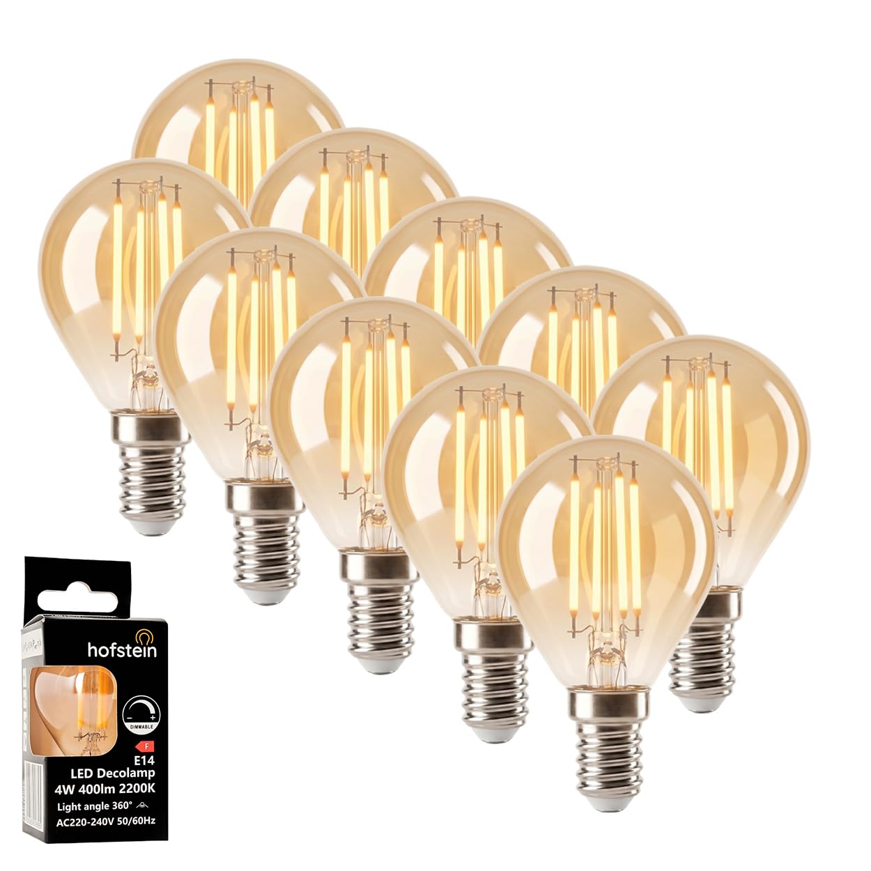 HOFSTEIN E14 Glühbirne LED Warmweiss Vintage 10er Set 4 Watt 2200 Kelvin 350 Lumen Ersatz Für Glühbirne E14 Im Retro Look Für Stimmungsvolle Wohnraumbeleuchtung G45