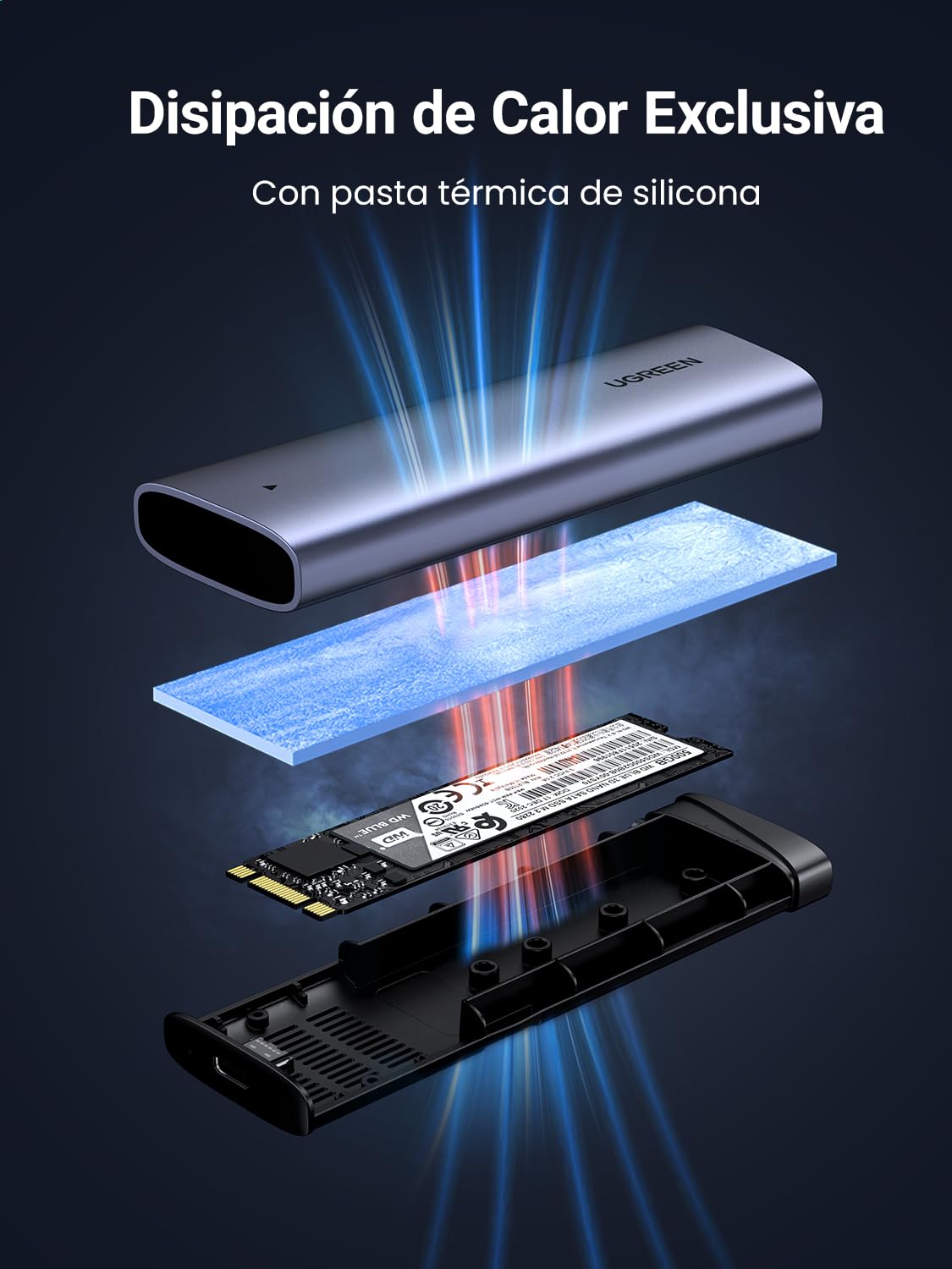 UGREEN Carcasa SSD M.2 NVMe USB C 3.2 Gen 2, 10Gbps Caja para Disco Duro PCIe Case Support UASP y Trim Compatible with 4TB M M+B Key 2230 2242 2260 2280 Not Compatible with SATA | Unidad de estado sólido compatible con carcasa externa UASP Trim para SSD N