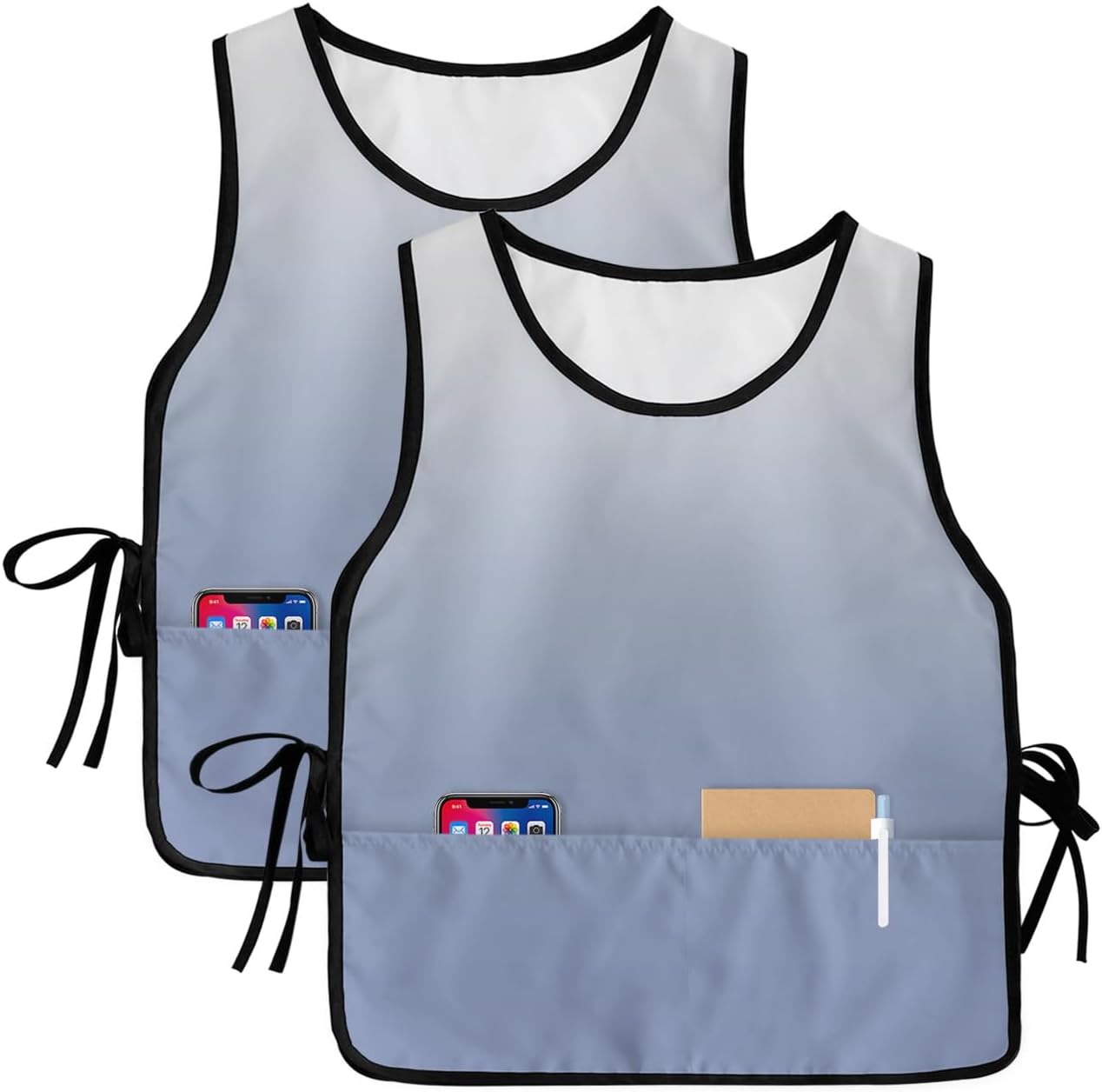 Abstract Gradient Art Cobbler Aprons with 2 Pockets for Women Men, Fashionable Printed Unisex Bib Waterproof Cleaning Smock Vest for Chef Kitchen Modern Ombre Grey 2 Packs, 20''x 31.5''