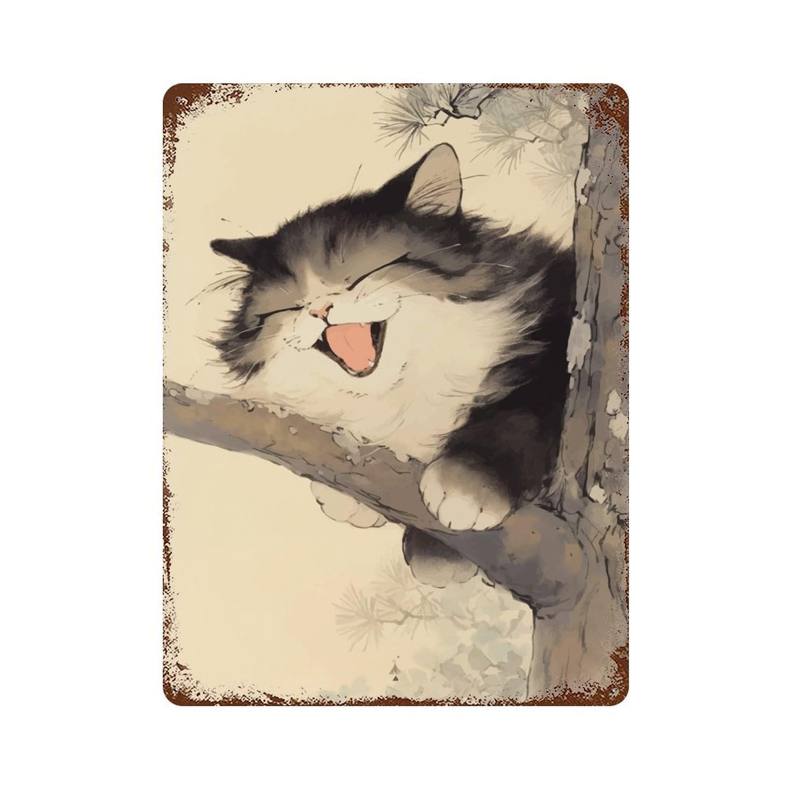 Laughing Cat Vintage Rust Metal Sign 15.7"x11.8", for Basement, Hobby Room And Garage Decor, Farmhouse Wall Decor