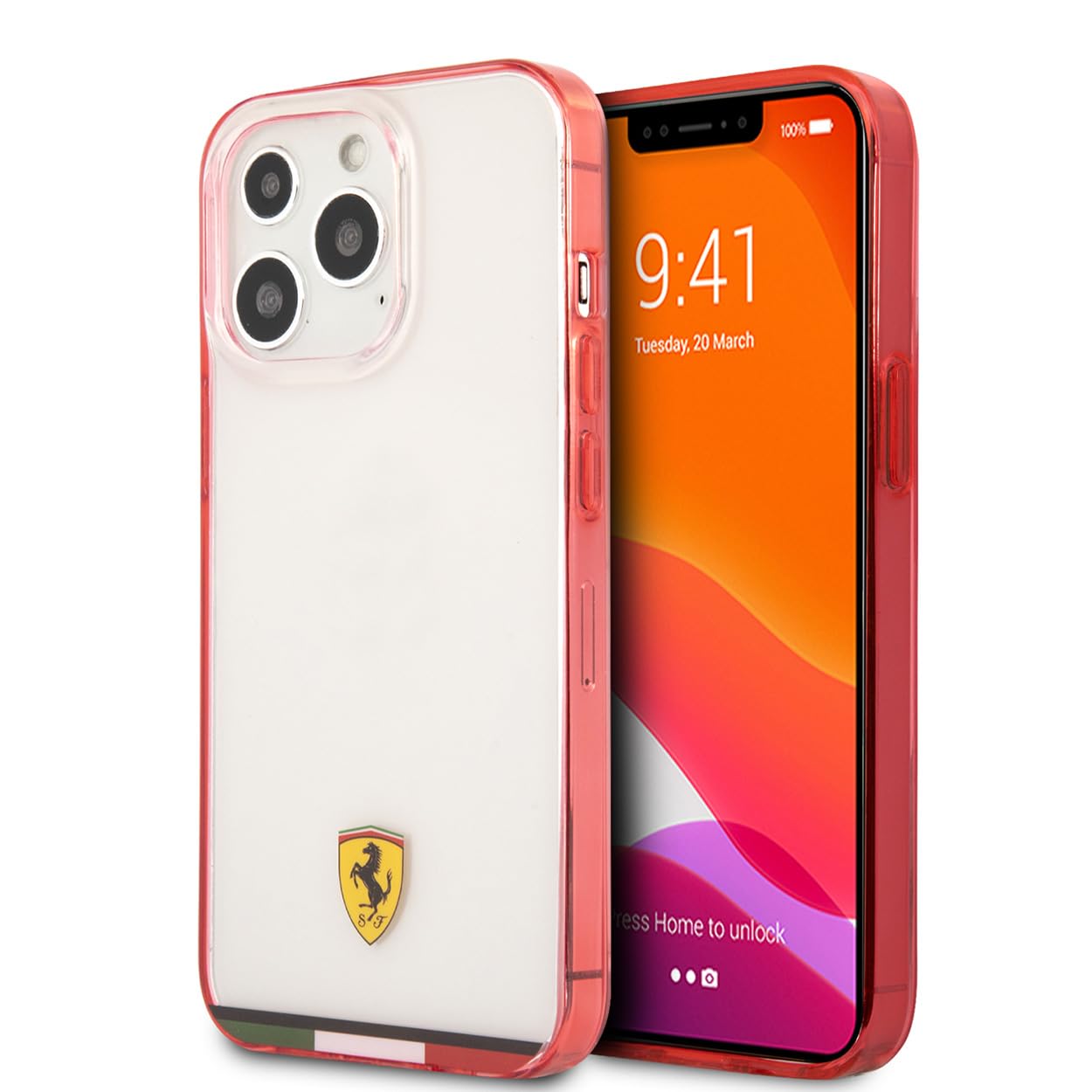 CG MOBILE Ferrari Italia Stripe Transparent Hard Case Print Logo For iPhone 13 Pro Max (6.7") - Red