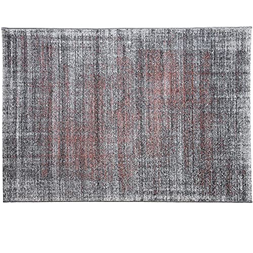 andiamo Woven Rug Modern Stylish Short Pile Rug Robust and Easy Care Made of 100% Polypropylene Suitable for Underfloor Heating and Robot Vacuum Cleaners 67 x 140 cm Stripes Grey/Coral