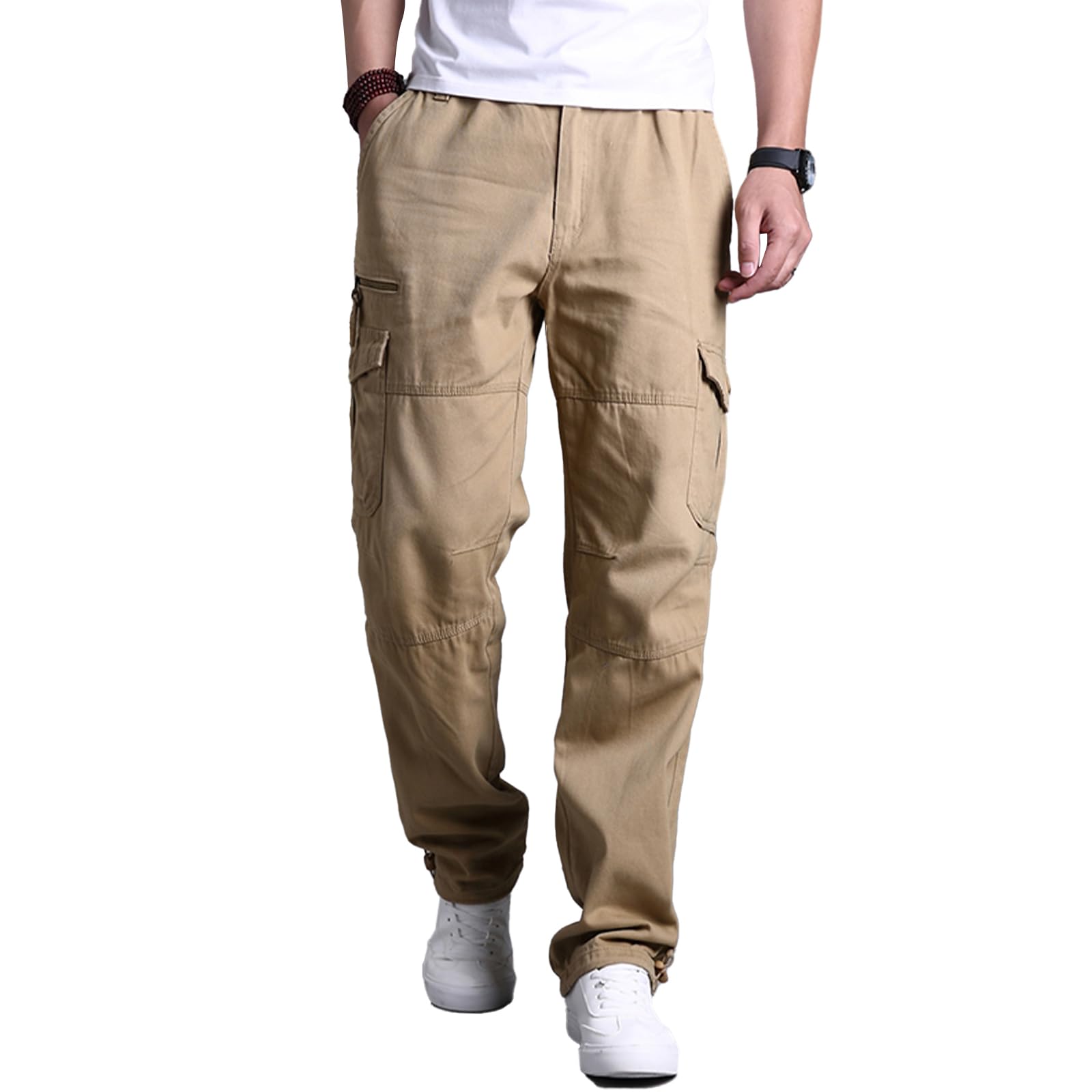 Pantalon Cargo Homme Coton avec 7 Poches Pantalon de Travail Grande Taille Elastique Tube Droit