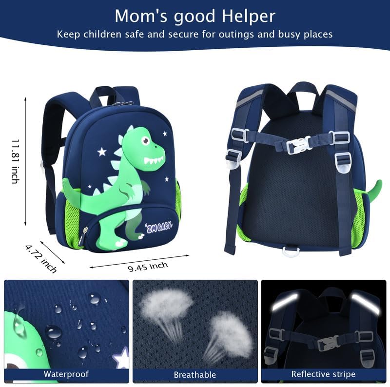 Padgene Toddler Backpacks Kids Preschool Backpack Waterproof Neoprene Animal Schoolbag Lunch backpack 3D Cartoon Mini Travel Bag for Boys Girls Ages 3-5 - Image 3