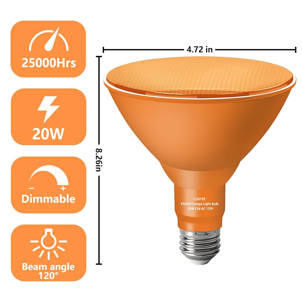 LOXYEE PAR38 Flood Orange Light Bulb,2 Pack-Dimmable,E26