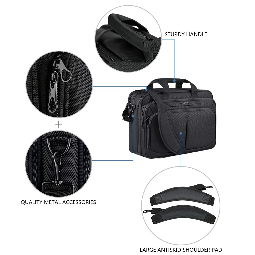 KROSER 17.1" Sacoche pour Ordinateur Portable pour 15.6"-17" Porte-Documents pour Ordinateur Hydrofuge Extensible Sac d'affaires Sac à Bandoulière pour École/Voyage/Femmes/Hommes Laptop Bag