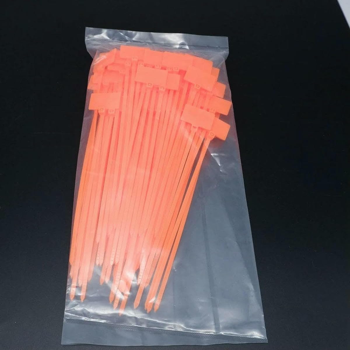Bsguz 100Pcs Orange 100Pcs Nylon Cable Ties Tag Labels Loop Self-Locking Zip Tie Wraps Network Fixing Straps Markers 4X150mm 3X100mm 4X200mm-4X200mm