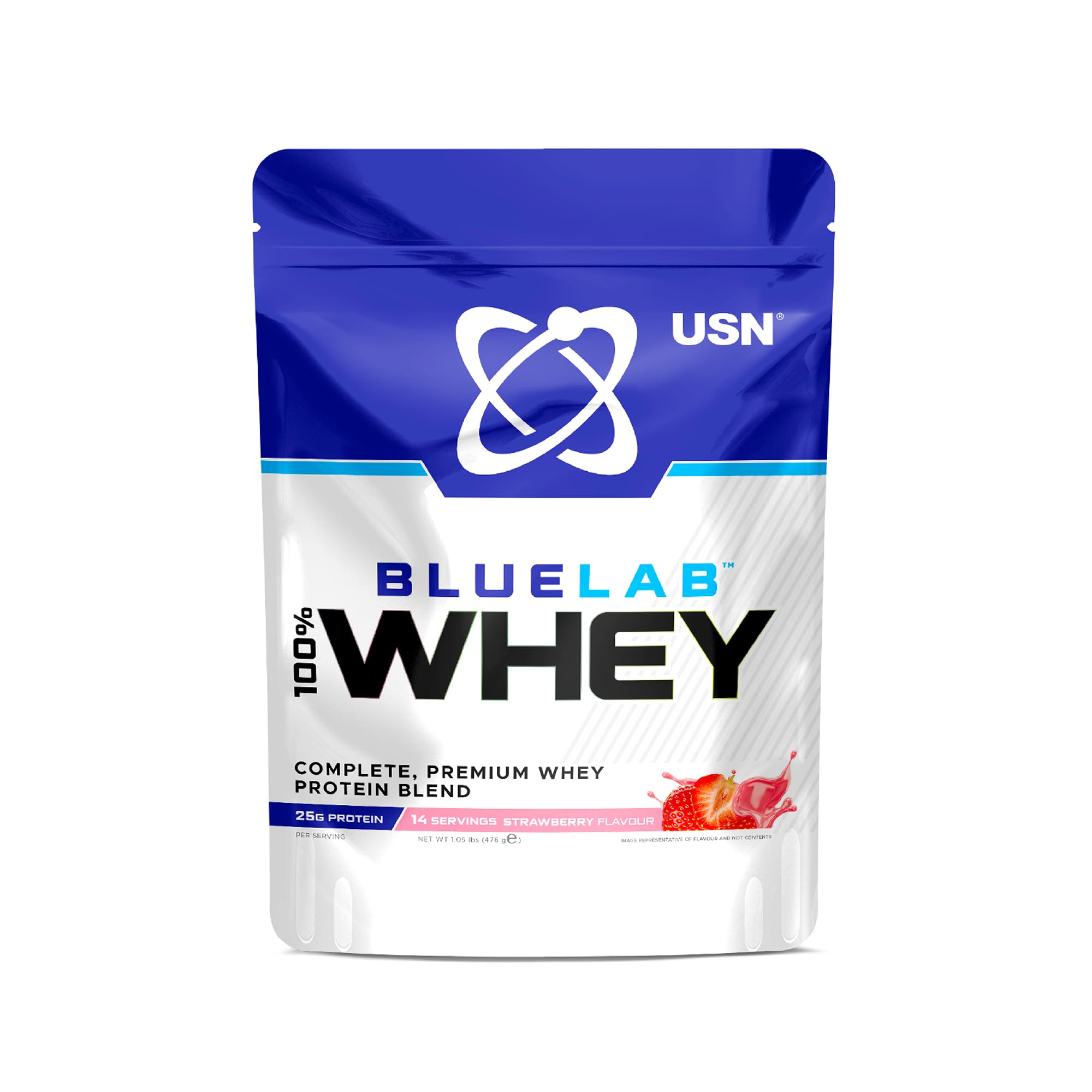 USN BlueLab 100% Whey Protein Powder 476g (14 Servings) - 25g Protein - Whey Isolate, Hydrolysate & Concentrate Blend - High Protein Shake for Muscle Growth & Recovery - Strawberry