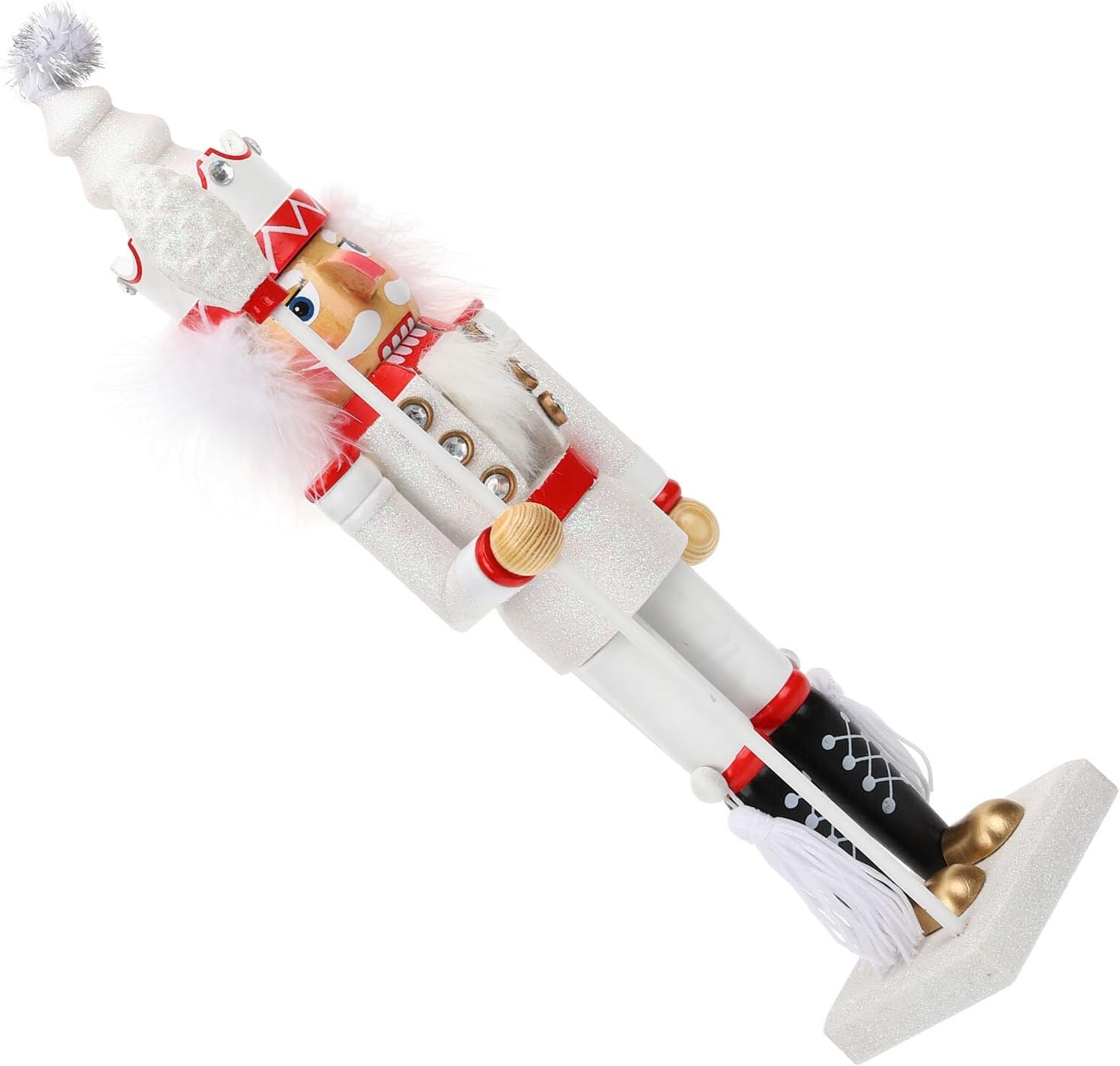 Veemoon Wood Desktop Nutcracker Soldier Figurine Christmas Nutcracker Ornament White Painted Wooden Xmas Party Table Decor