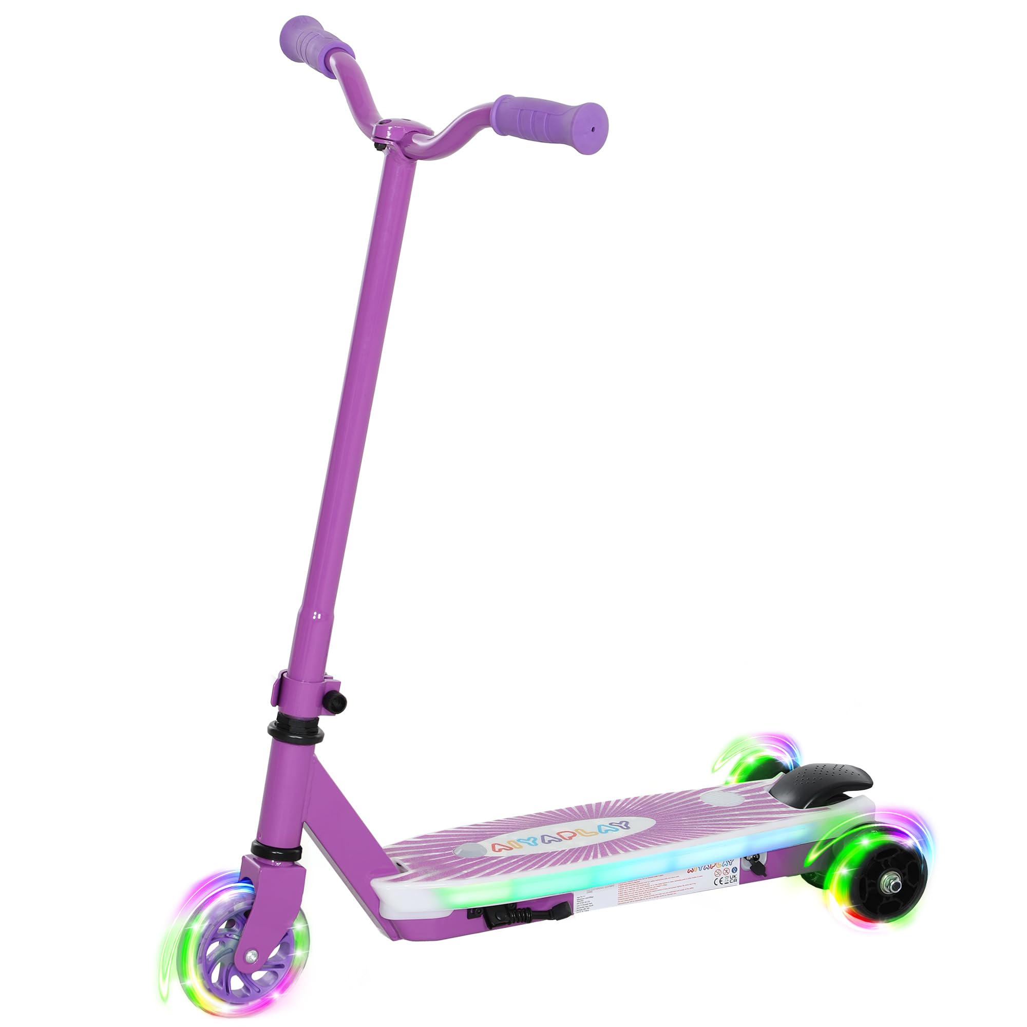 AIYAPLAY Kids Electric Scooter 6 KM/H & 8 KM, 6kg Lightweight, with Auxiliary Rear Wheels, Flashing LED Light and Electric Brake, for Boys Girls Ages 4-7, Purple
