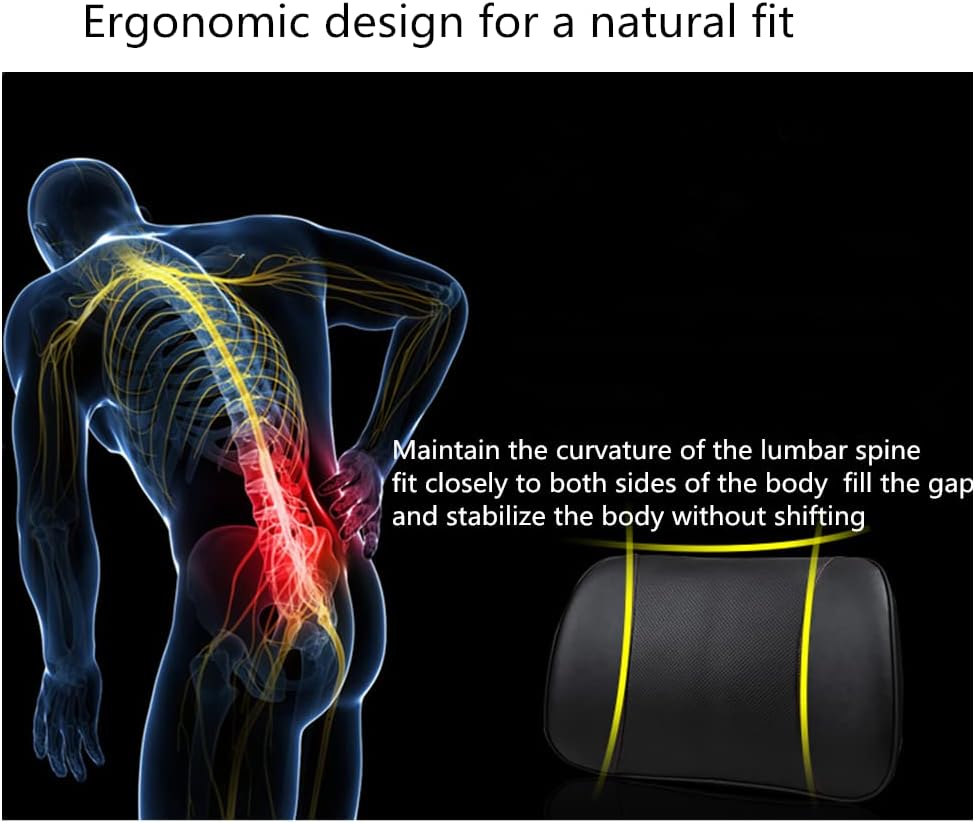 ZHONGLI Memory Foam Lumbar Support Pillow-Middle/Lower Back Support Cushion-Used for car Seats, Office Chairs, recliners, etc. (Bright Black)