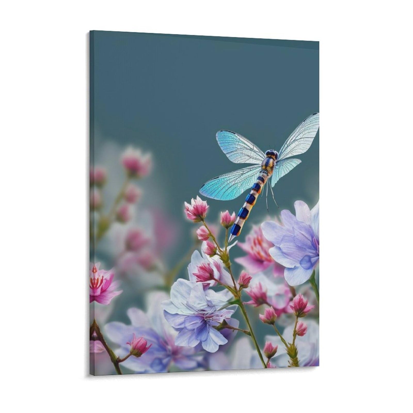 Dragonfly And Flowers Canvas Wall Art for Bedroom 18x24inch Canvas Prints Artwork for Walls Modern Picture Artwork Painting for Living Room Aesthetic Wall Paintings for Bathroom Kitchen Offic
