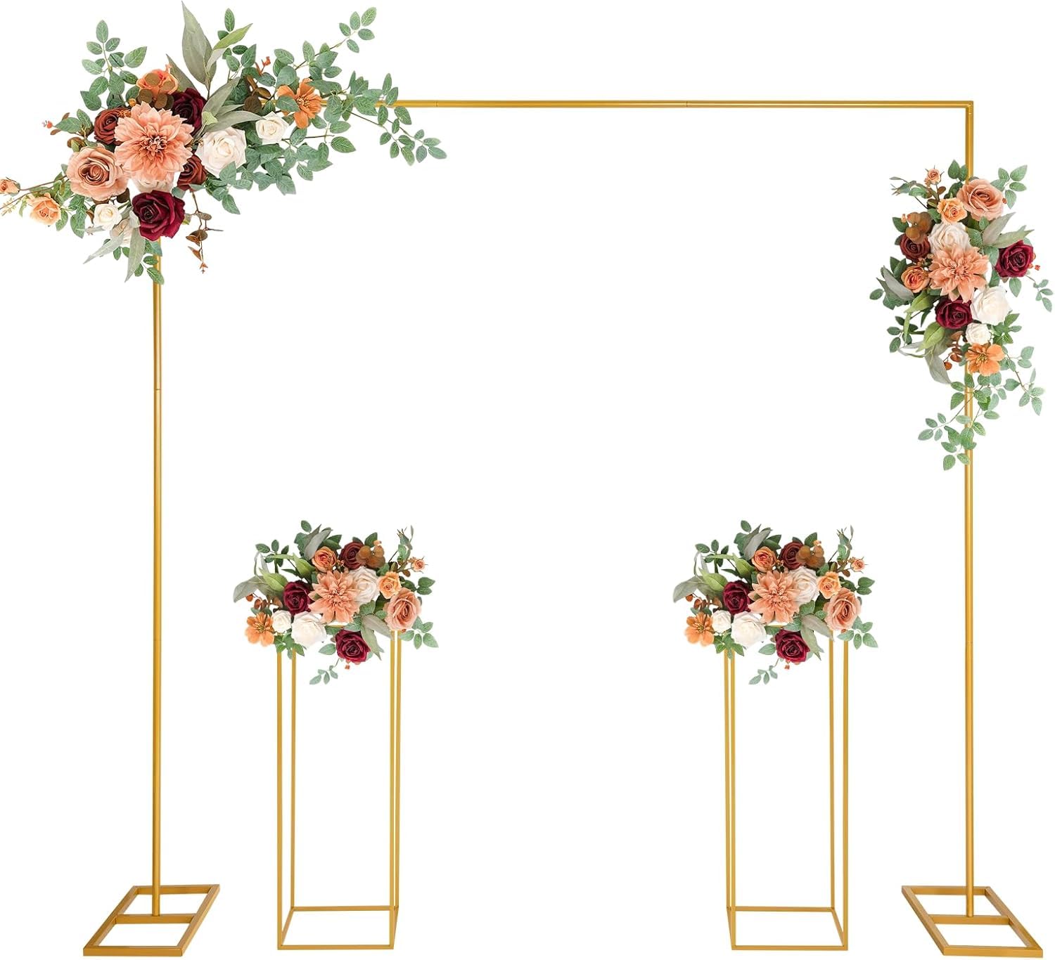 MYOYAY Arche de fond carrée de mariage - 2,3 x 2,3 m - Arches de mariage pour cérémonie - Cadre d'arche de ballons en métal avec support de fleurs pour mariage, fête d'anniversaire, fête prénatale,