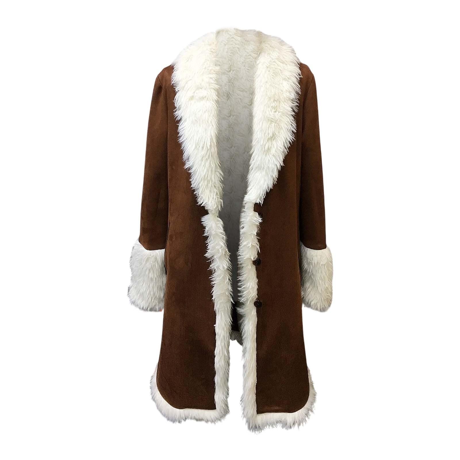 Generisch 2026 Abrigo vaquero estilo occidental para invierno Chaqueta cálida de gabardina con forro polar Ropa exterior de talla grande Abrigo largo de moda (marrón, XL)