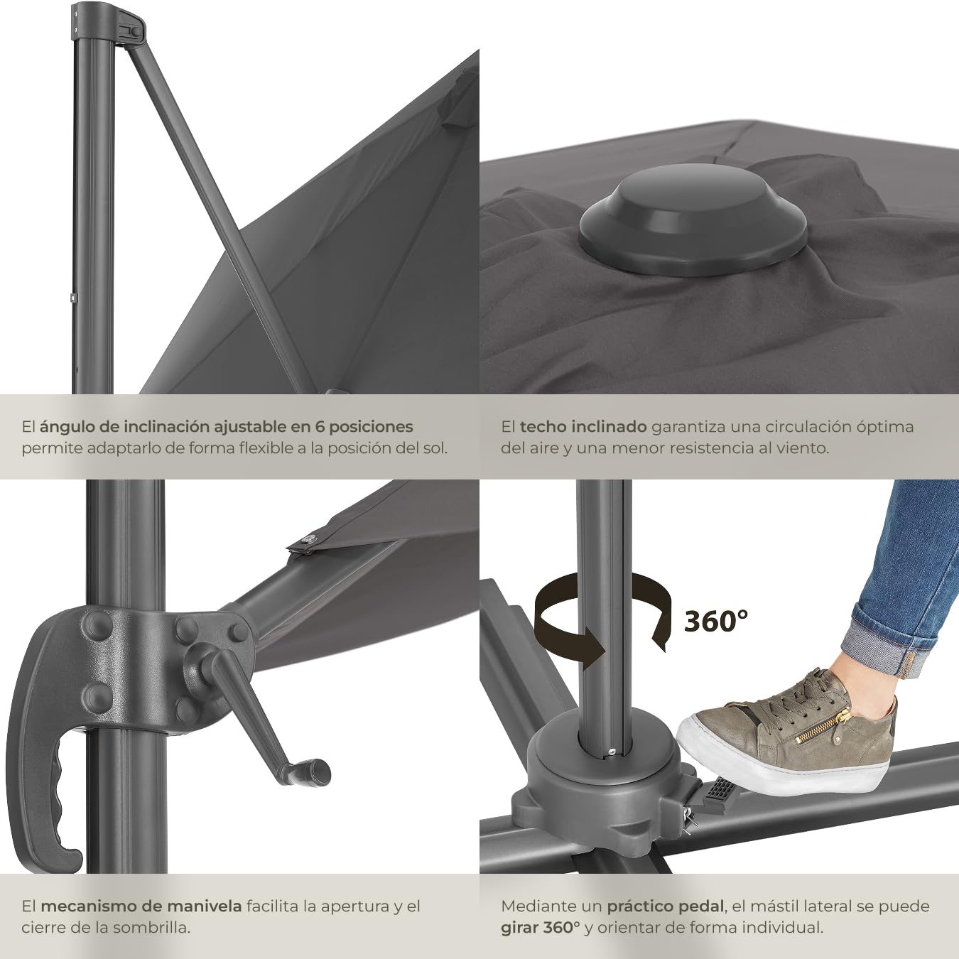 TecTake® Sombrilla Parasol, Protección UV, Inclinación Ajustable, Parasol Jardin, Sombrilla Terraza Exterior, Patio, Funda Protectora, Ventilación Superior, Parasol Terraza Exterior
