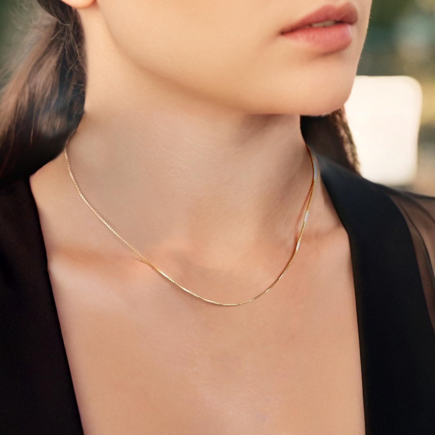 Everyday Elegance Solid 14K White, Yellow or Rose Gold Box Link Chain Necklace for Women Square Box Design| Spring Ring Clasp | 0.6mm or 1.0mm Thickness | 14 16 18 20 22 Inch Lengths With Gift Box - Image 2