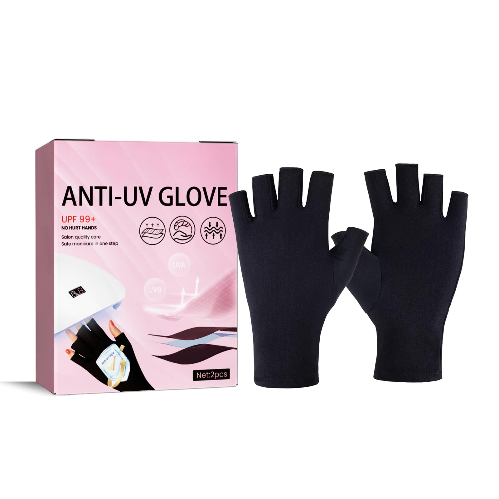 YIPINERAnti UV Gloves for Nail Lamp Light, Professional UV Protection Gloves for Manicures, Fingerless UV Light Gloves for Gel Nail Lamp Protect Hands from UV Harm