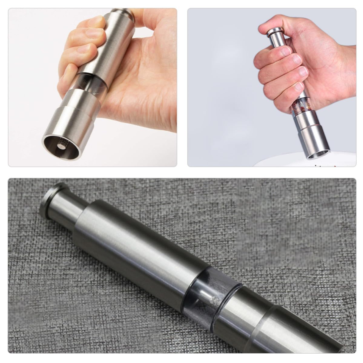 Cabilock 5 Pezzi Macina Pepe Manuale in Acciaio Inox, Pressa a Mano | Ricaricabile per Pepe e Spezie, Uso Casa e Hotel, Finitura Argento, Macinatura Versatile