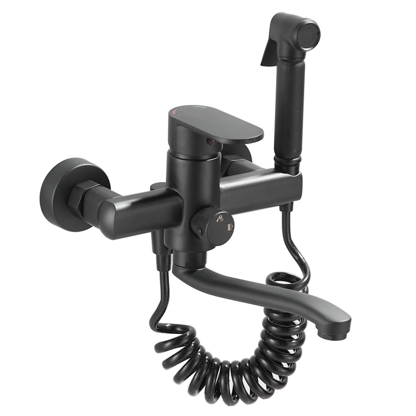ZBBDFAZD Wall Mounted Kitchen Tap Black,Brass Kitchen Tap Wall Tap,with Spray Gun Wall Mounted Rotating Kitchen Faucet,Single Lever Mixer Sink tap for Kitchen,Cold and hot Water Faucet,25cm